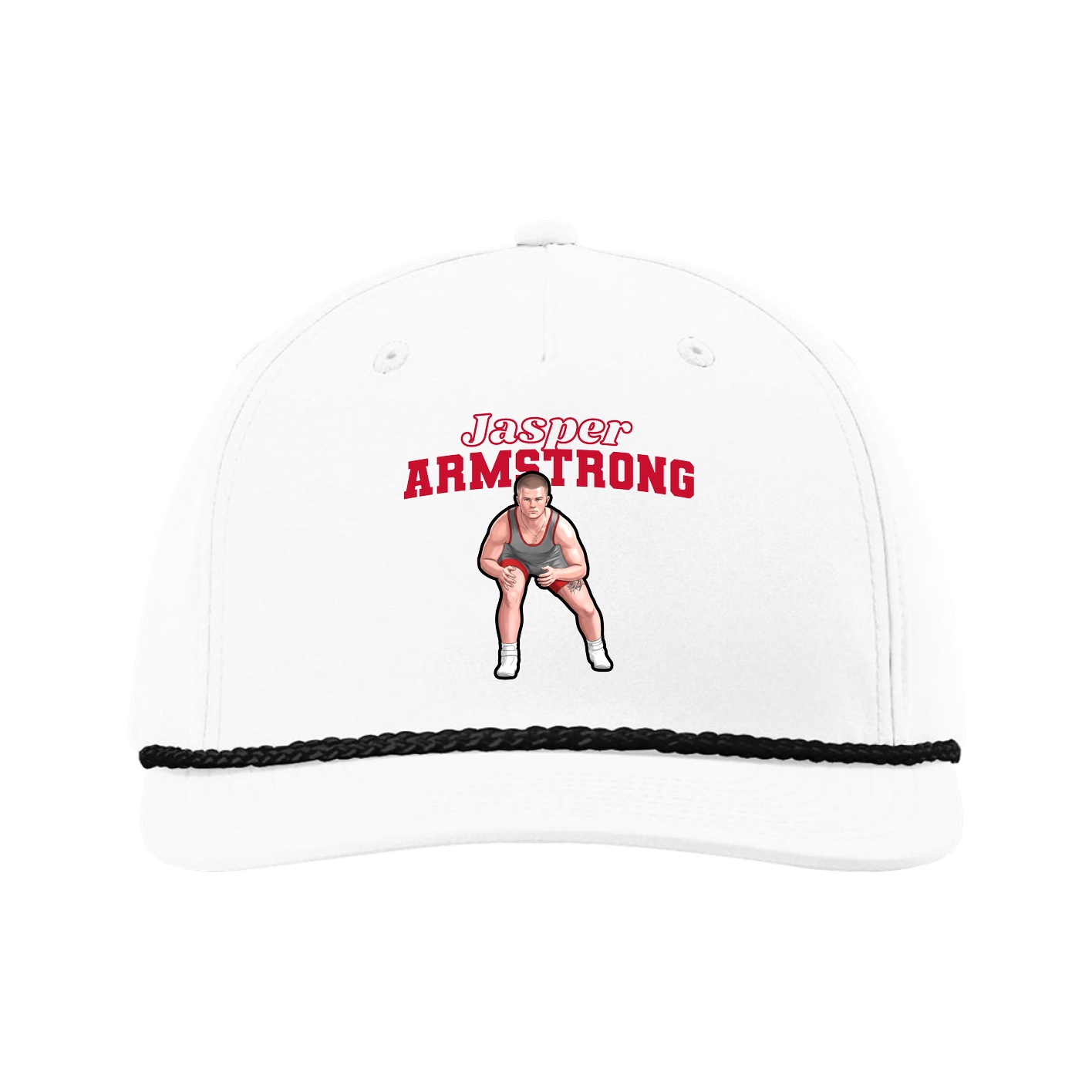 Five-Panel Classic Rope Cap — Name Arch in White