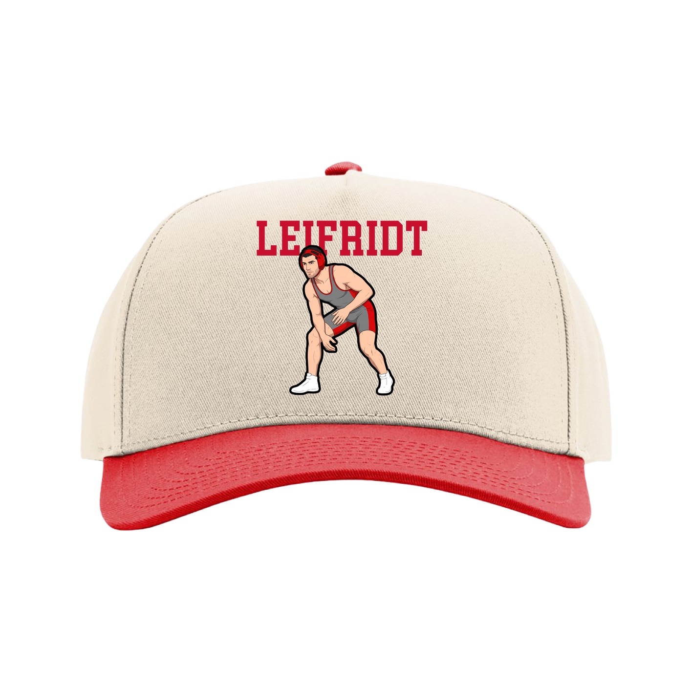 Full Fabric Five-Panel Champ Cap — Shirsey in Cream/Red