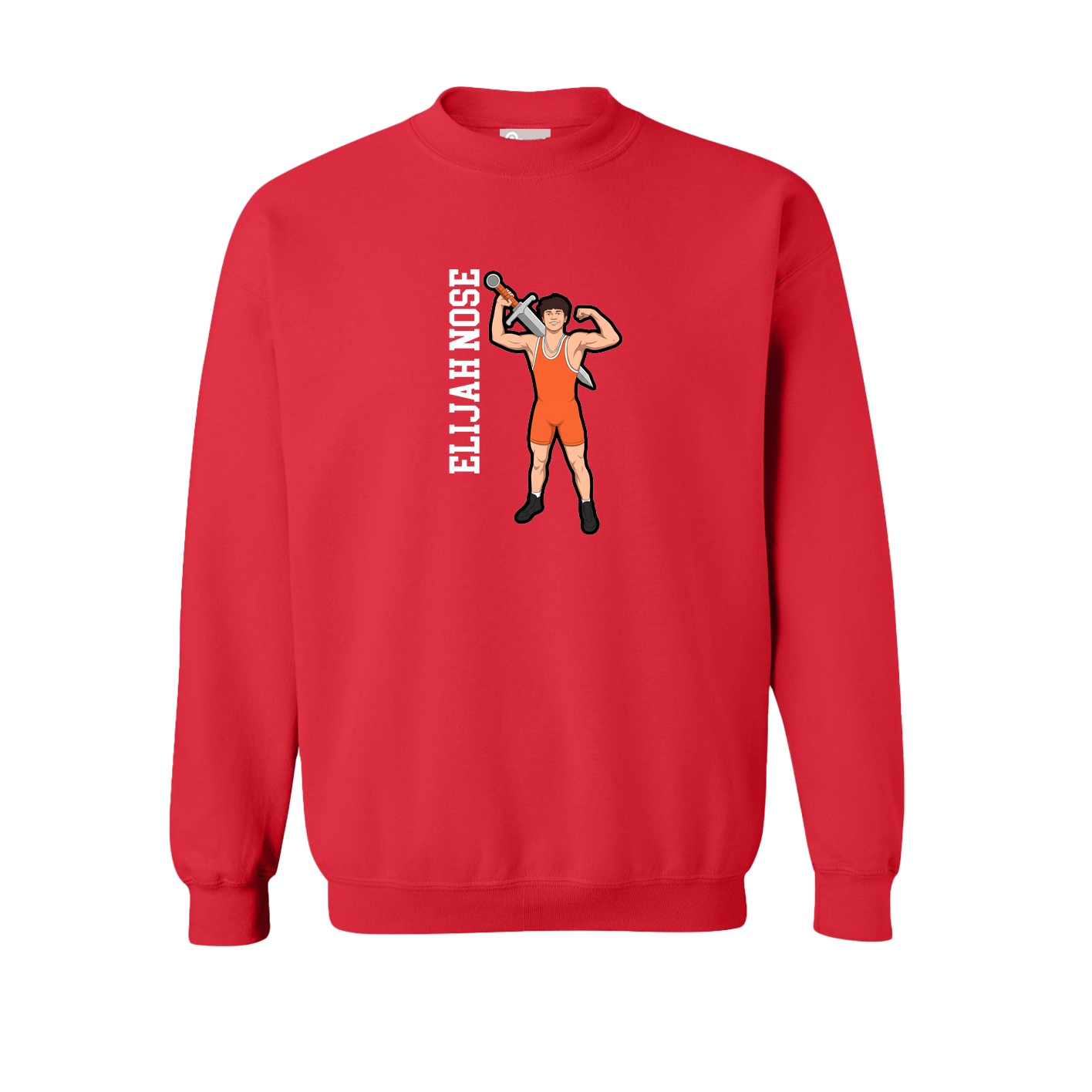 Fleece Crew — Name Vertical in Red