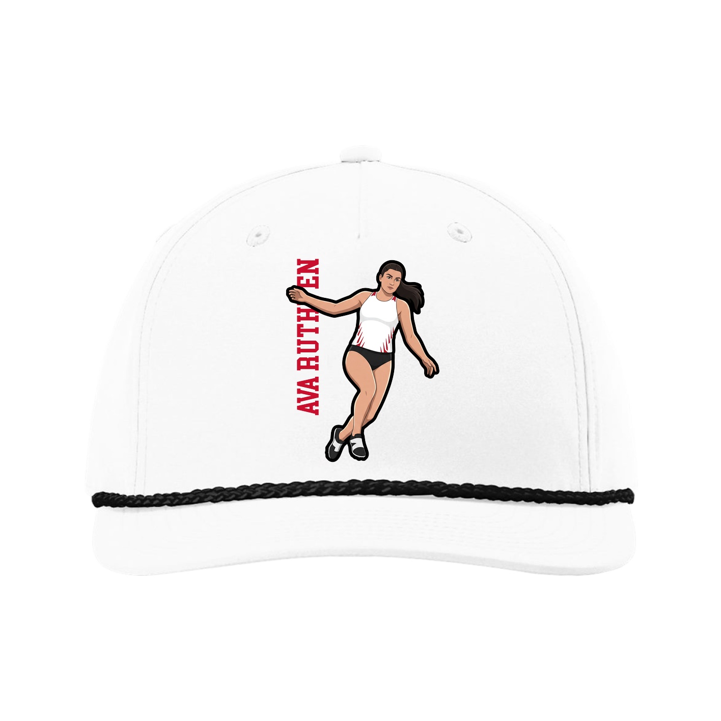 Five-Panel Classic Rope Cap — Name Vertical in White