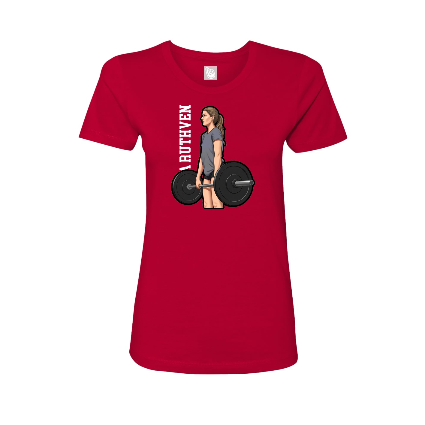 Fitted Women's Tee — Name Vertical in Red