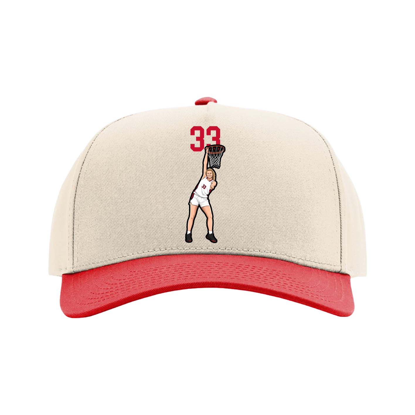 Full Fabric Five-Panel Champ Cap — Number Top in Cream/Red