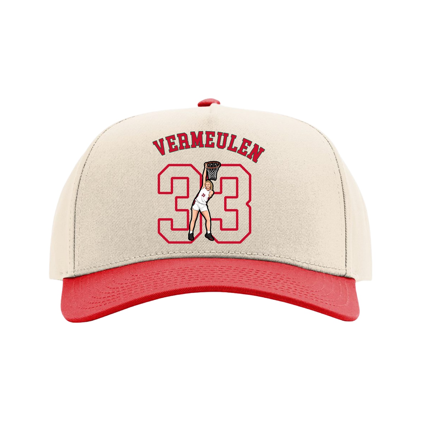 Full Fabric Five-Panel Champ Cap — Shirsey Arch in Cream/Red
