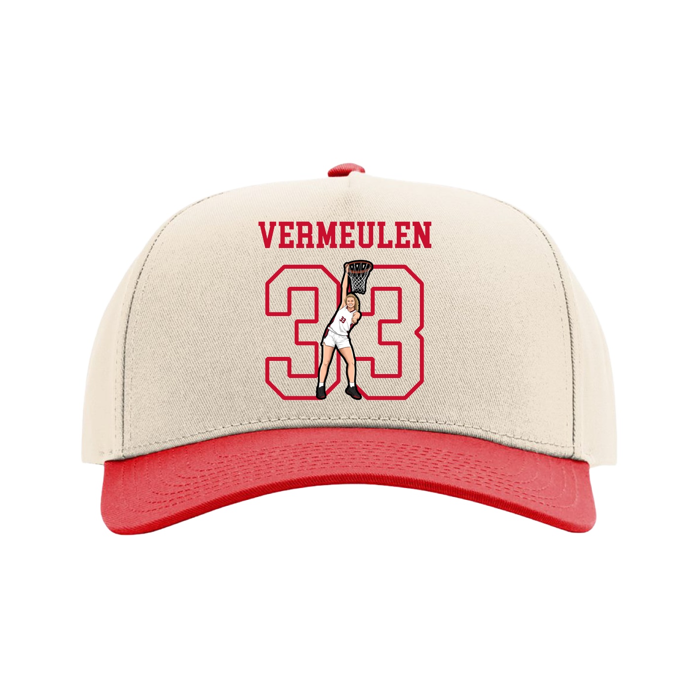 Full Fabric Five-Panel Champ Cap — Shirsey in Cream/Red