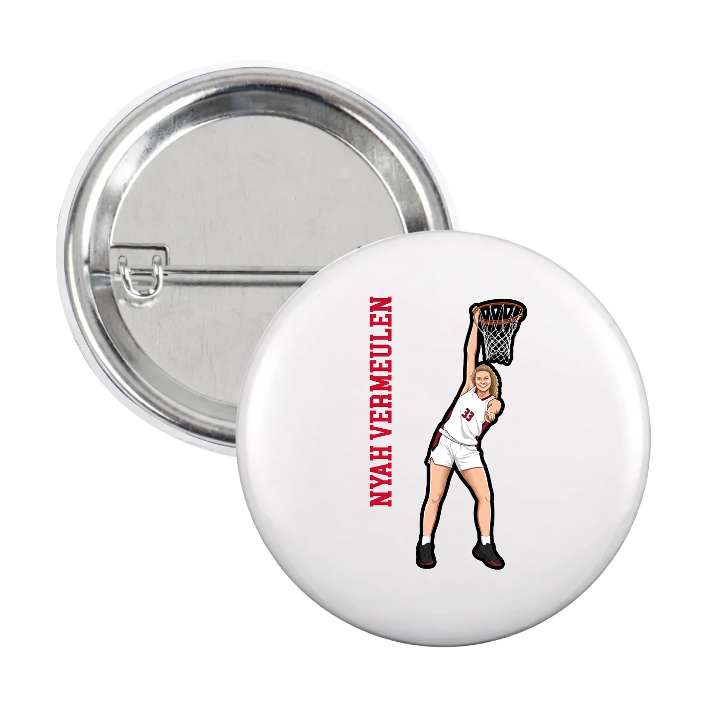 Game Day Button — Name Vertical in White