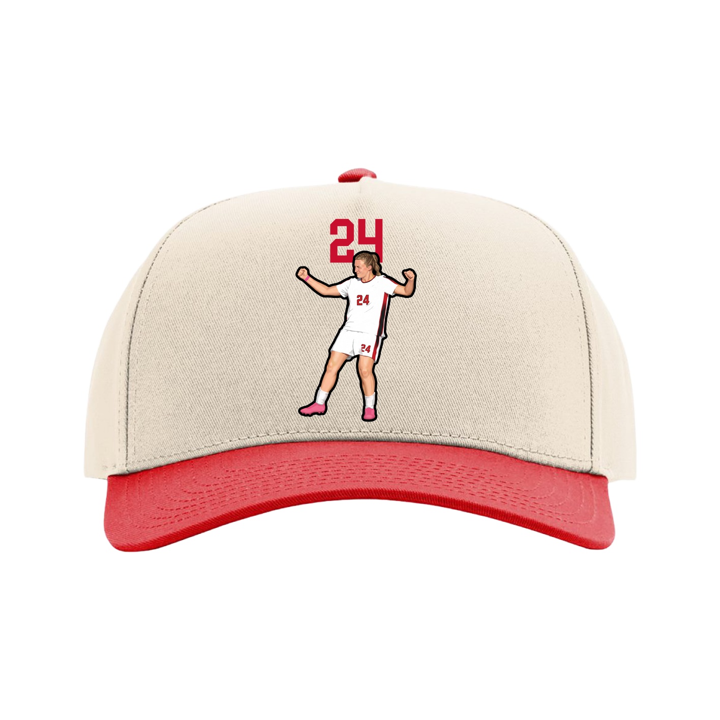 Full Fabric Five-Panel Champ Cap — Number Top in Cream/Red