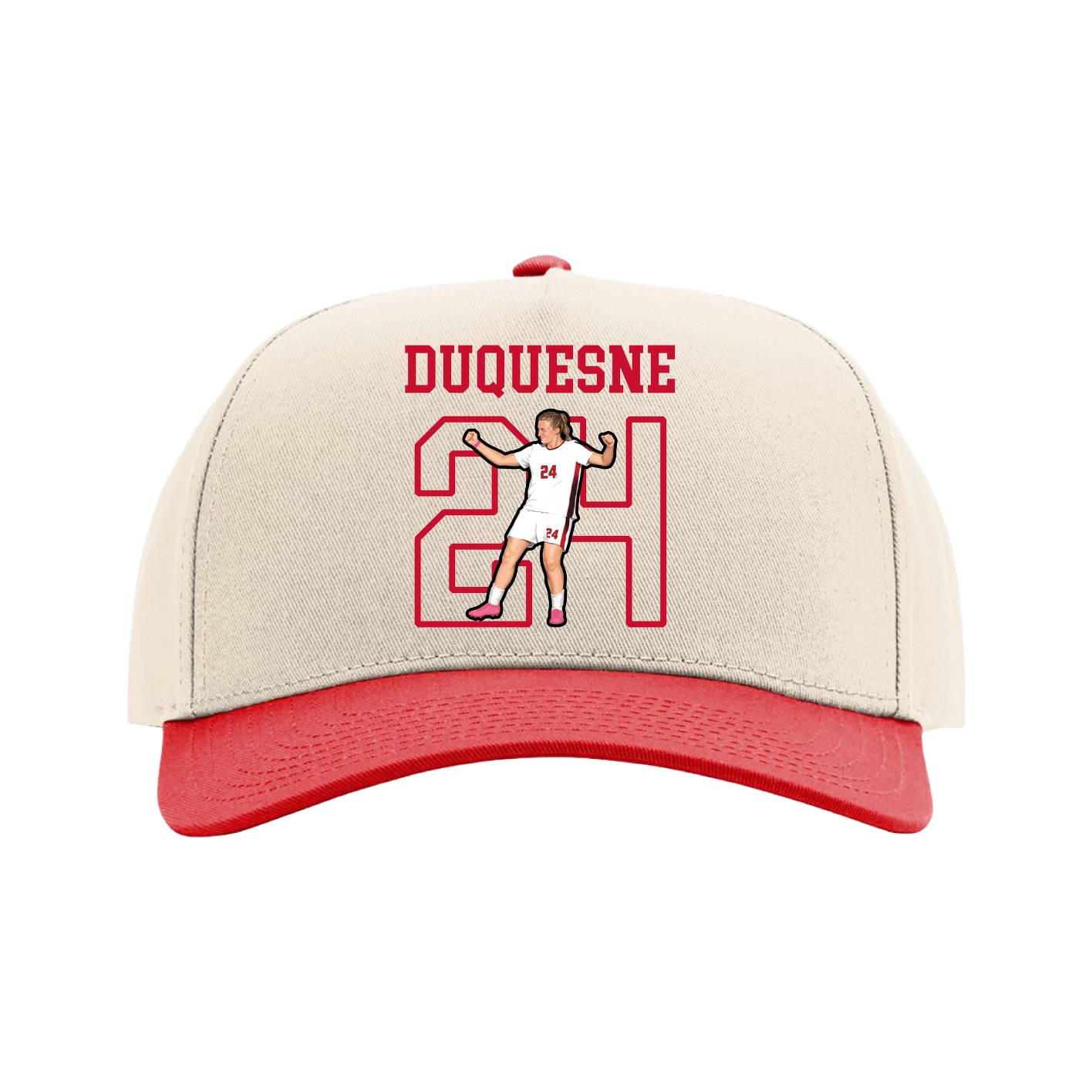 Full Fabric Five-Panel Champ Cap — Shirsey in Cream/Red