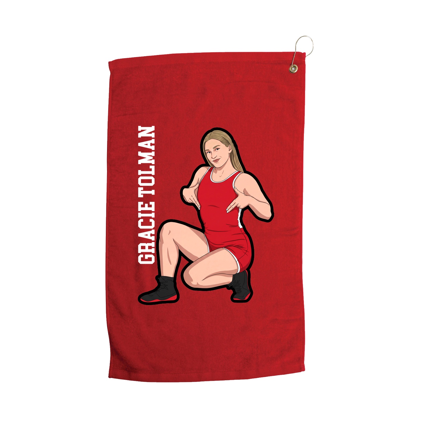 Golf Towel — Name Vertical in Red