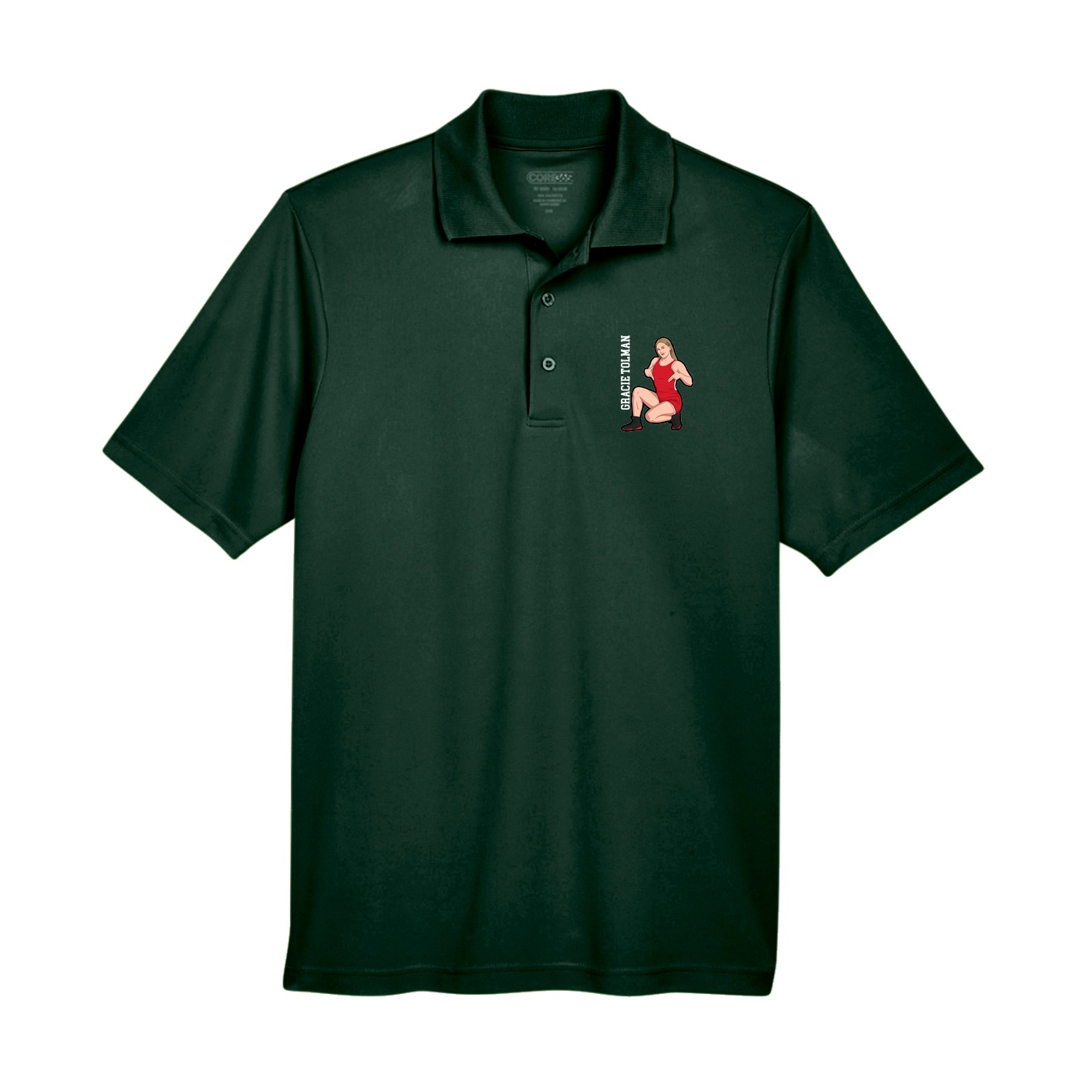 Performance Polo — Name Vertical in Green