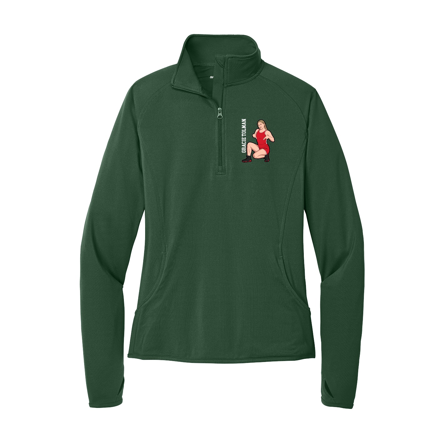 Women's Q-Zip Pullover — Name Vertical in Green