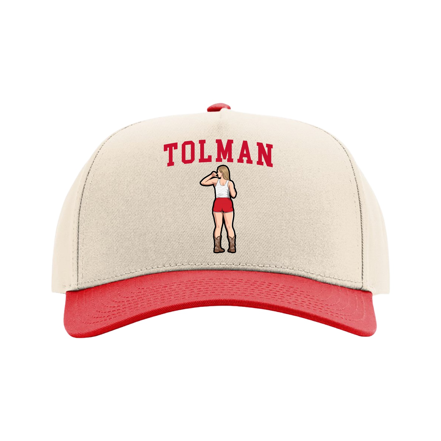 Full Fabric Five-Panel Champ Cap — Shirsey in Cream/Red