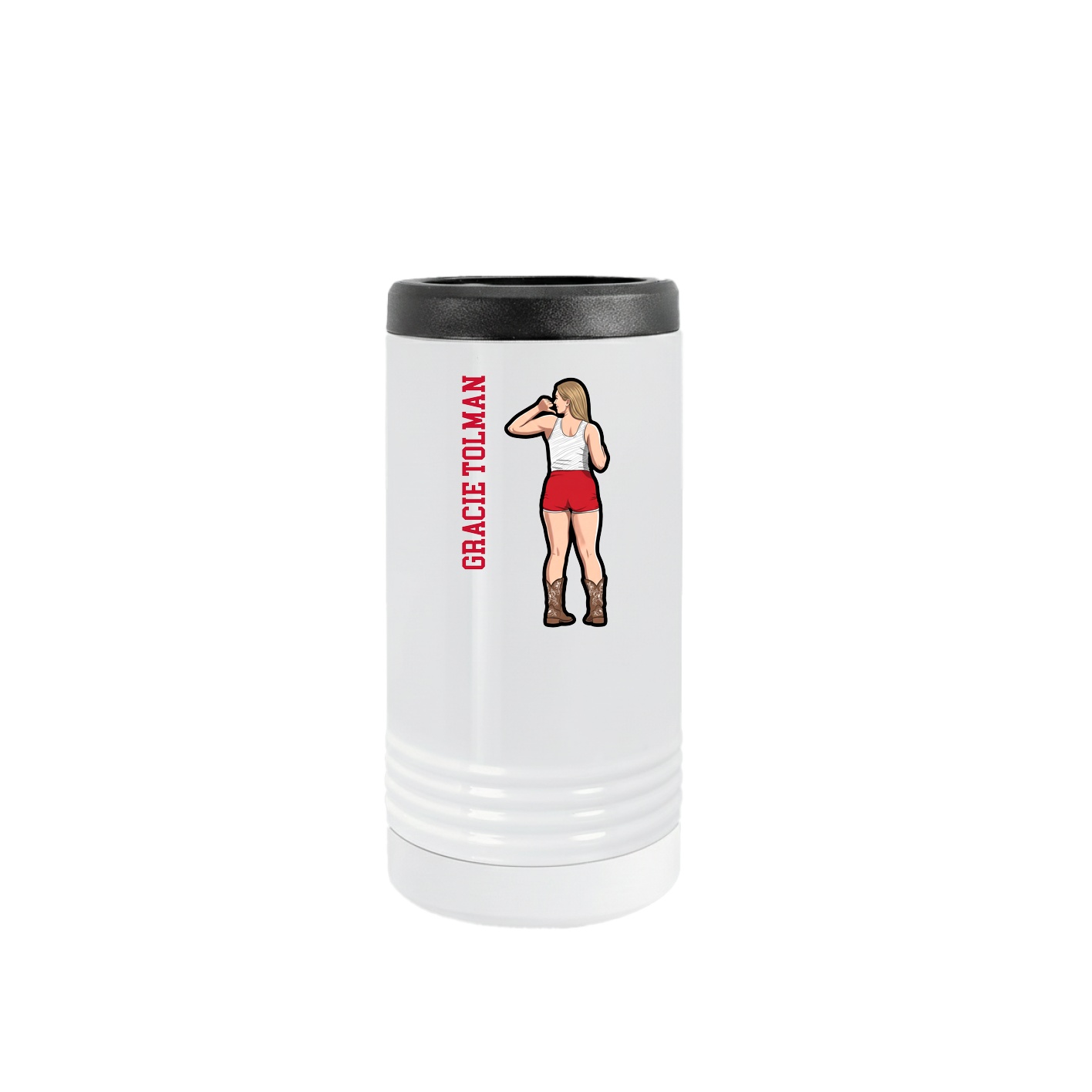 Slim Beverage Holder — Name Vertical in White