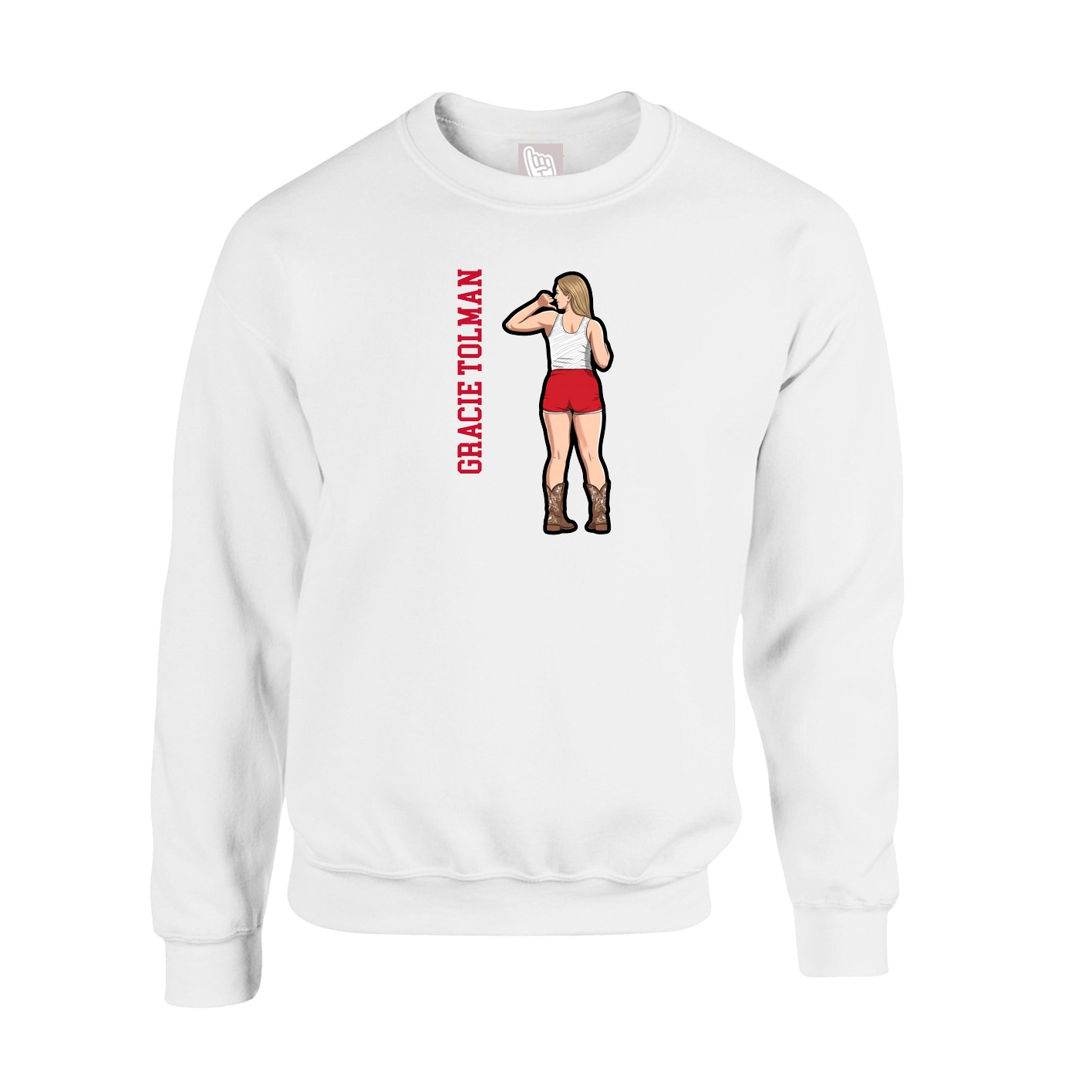 Fleece Crew — Name Vertical in White