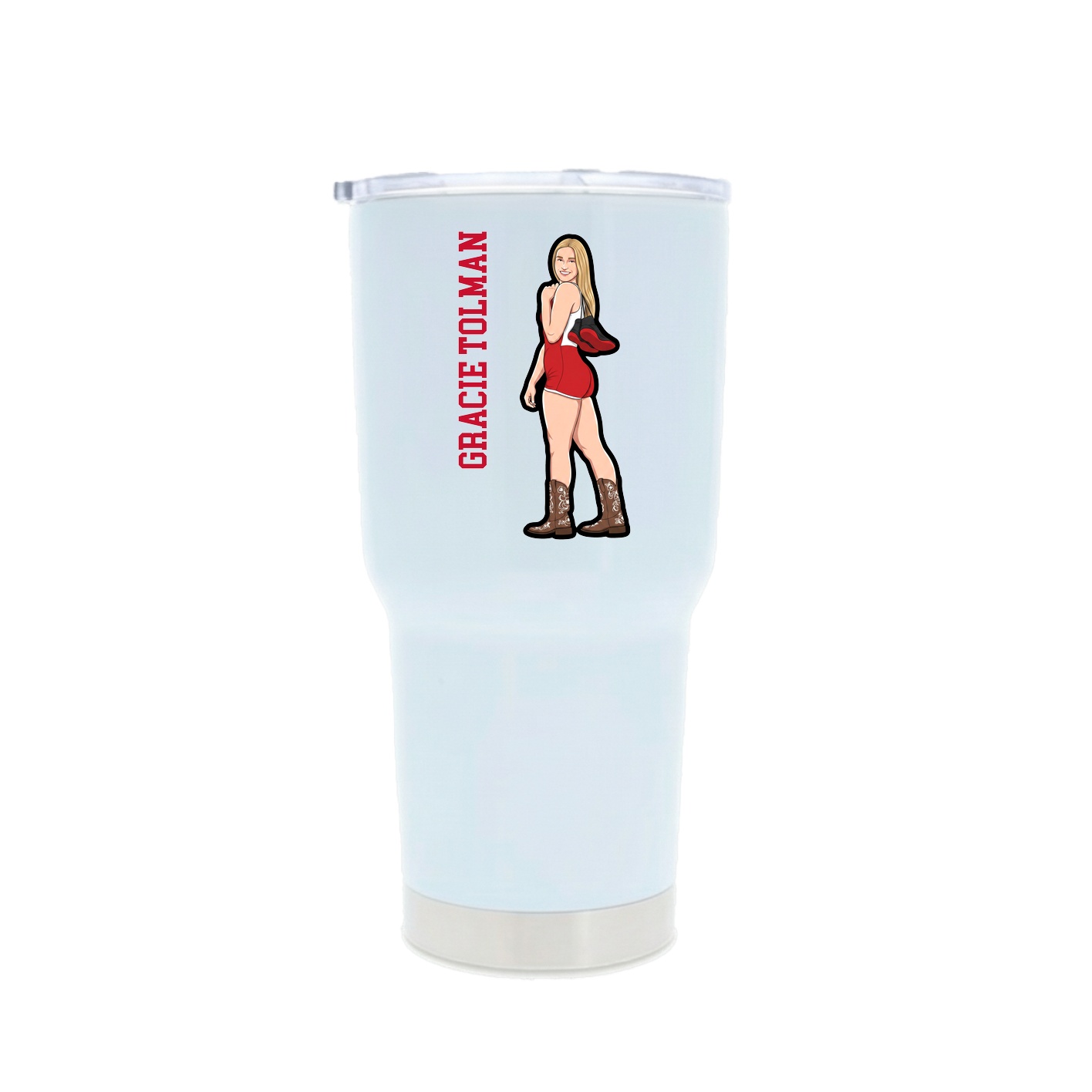 30oz Stainless Steel Tumbler — Name Vertical in White