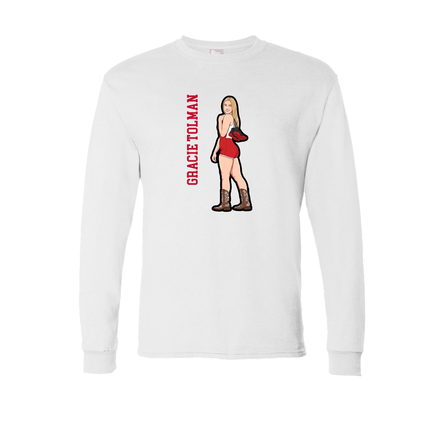 Long Sleeve Tee — Name Vertical in White