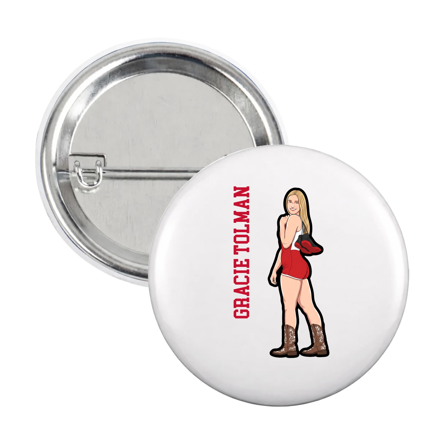 Game Day Button — Name Vertical in White