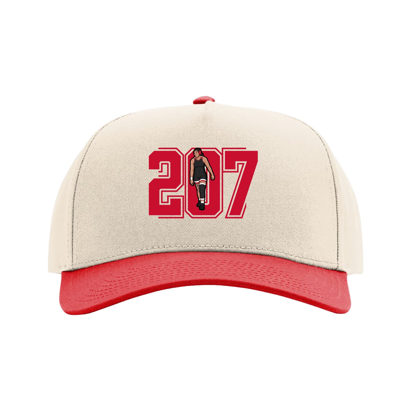 Full Fabric Five-Panel Champ Cap — Number in Cream/Red