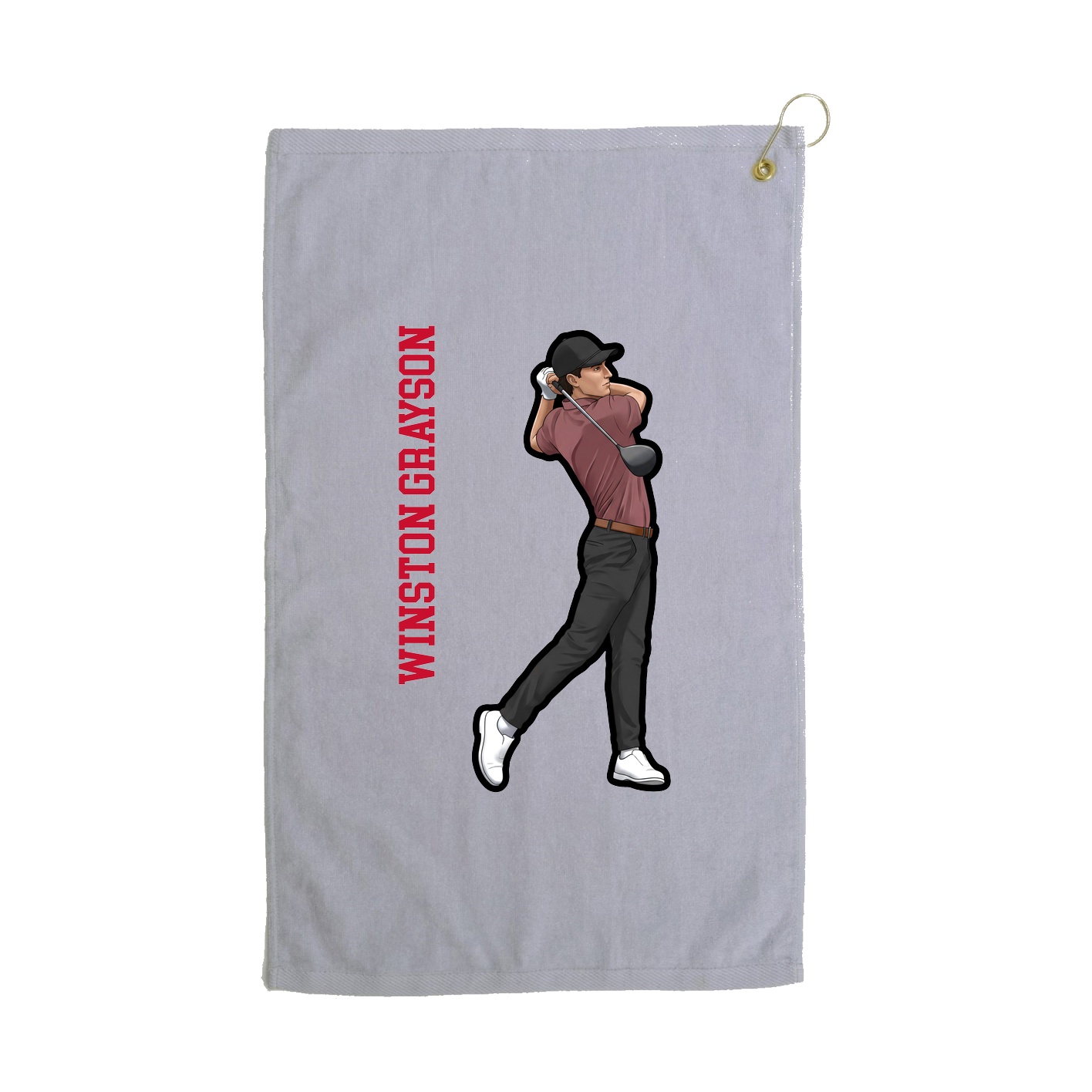 Golf Towel — Name Vertical in Grey