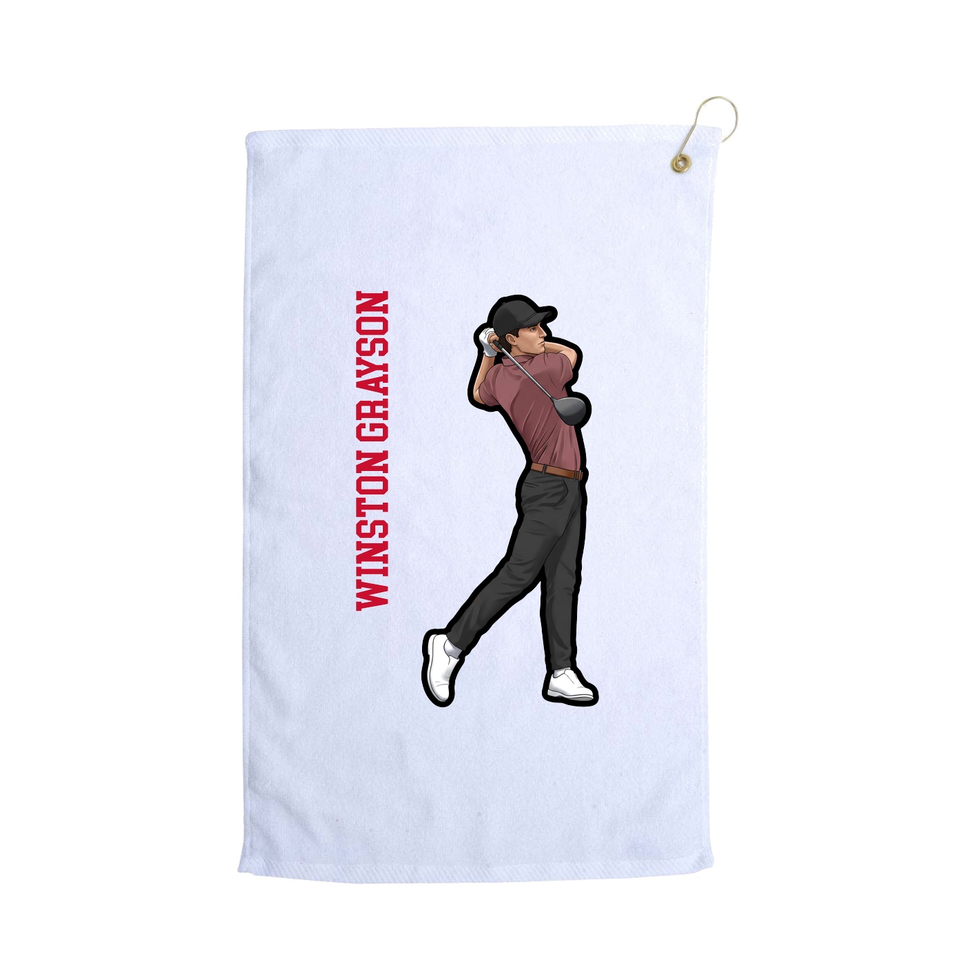 Golf Towel — Name Vertical in White