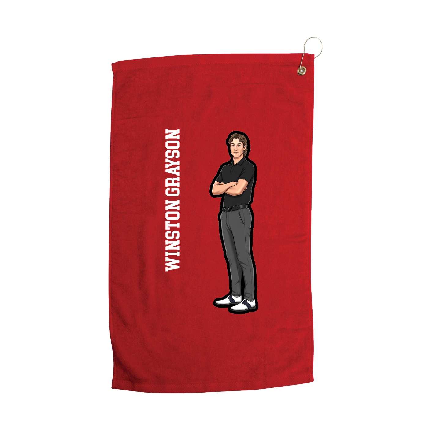 Golf Towel — Name Vertical in Red