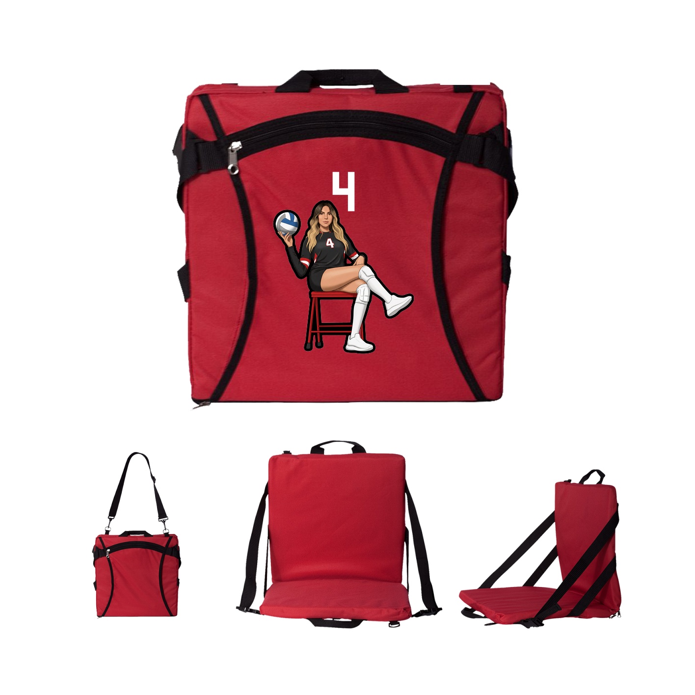 Folding Stadium Seat — Number Top in Red