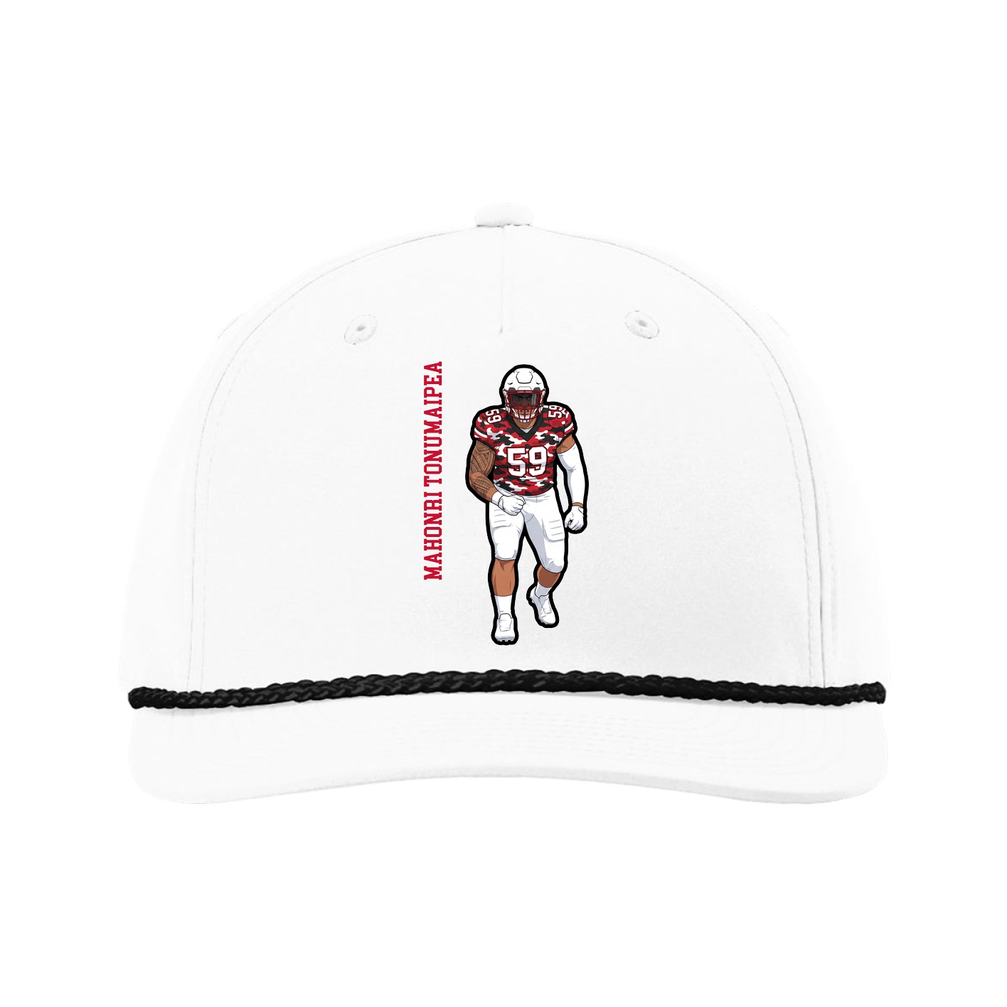 Five-Panel Classic Rope Cap — Name Vertical in White