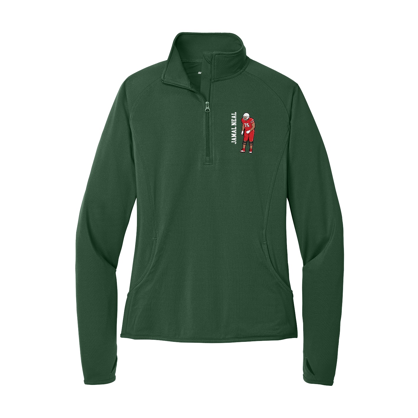 Women's Q-Zip Pullover — Name Vertical in Green