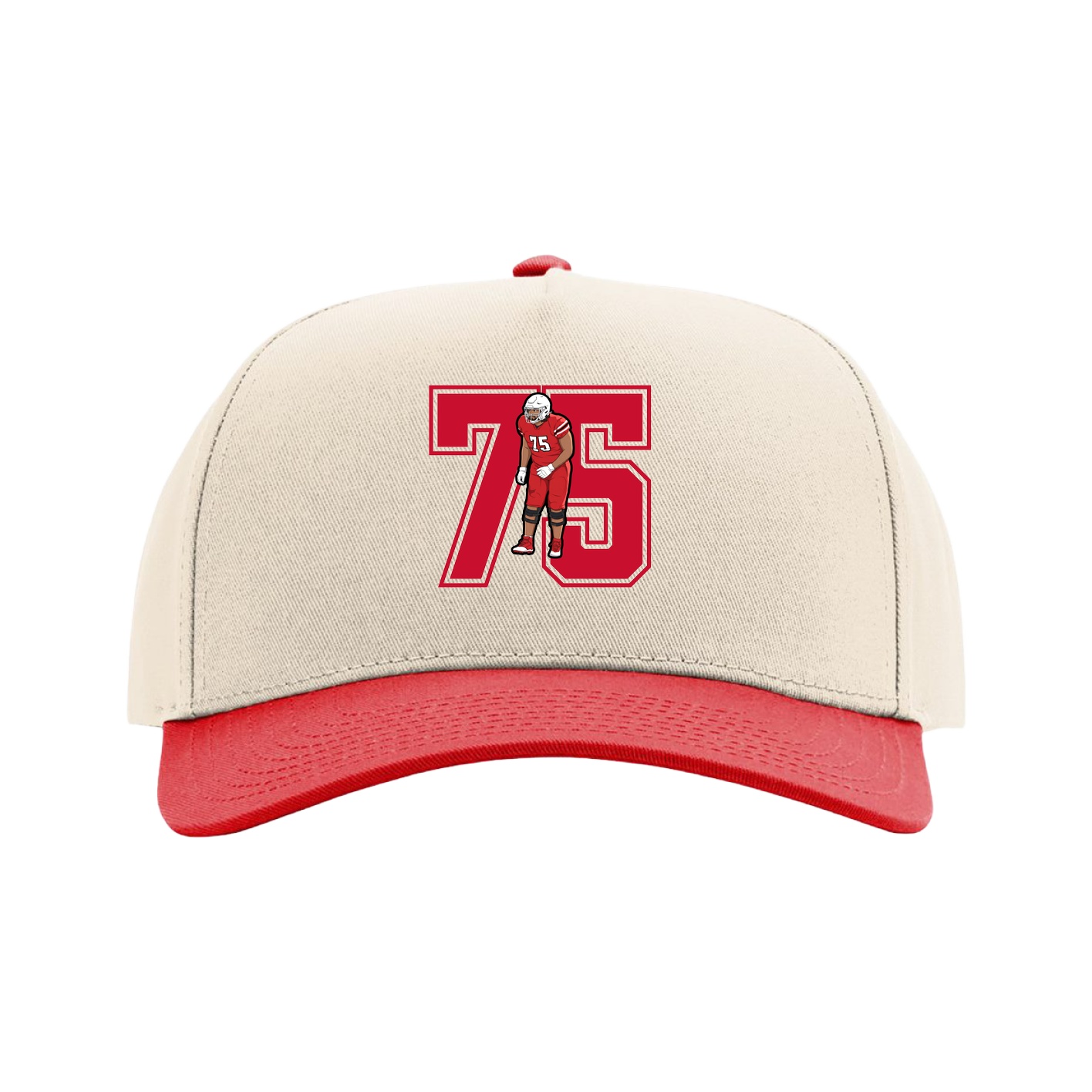 Full Fabric Five-Panel Champ Cap — Number in Cream/Red