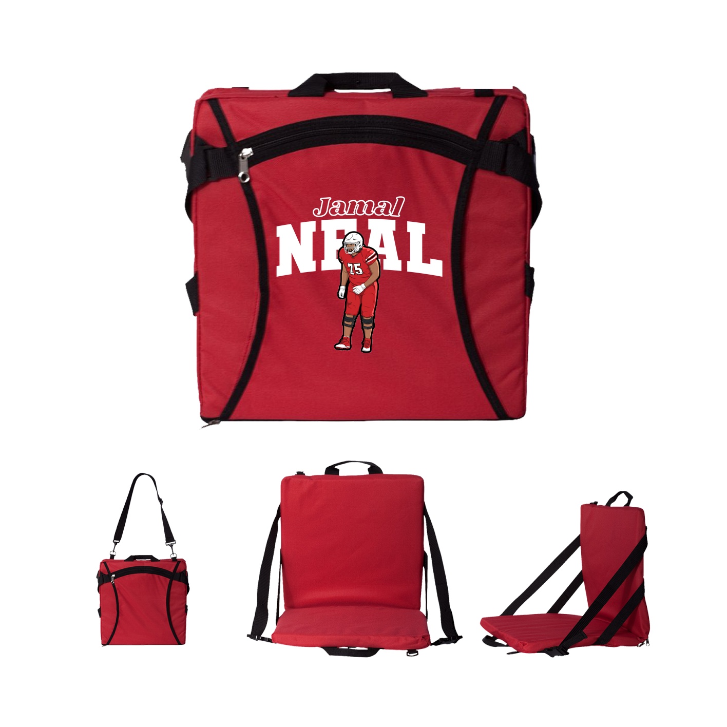 Folding Stadium Seat — Name Arch in Red