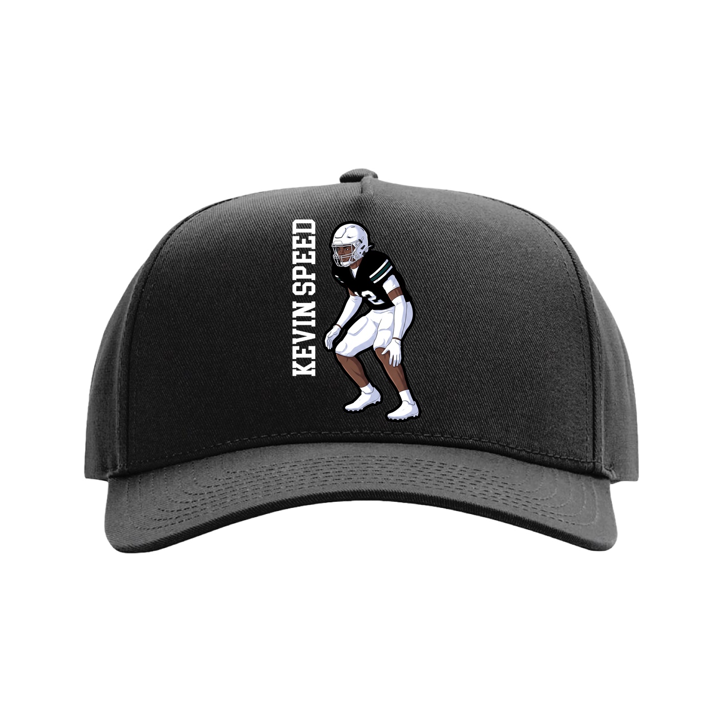 Full Fabric Five-Panel Champ Cap — Name Vertical in Black