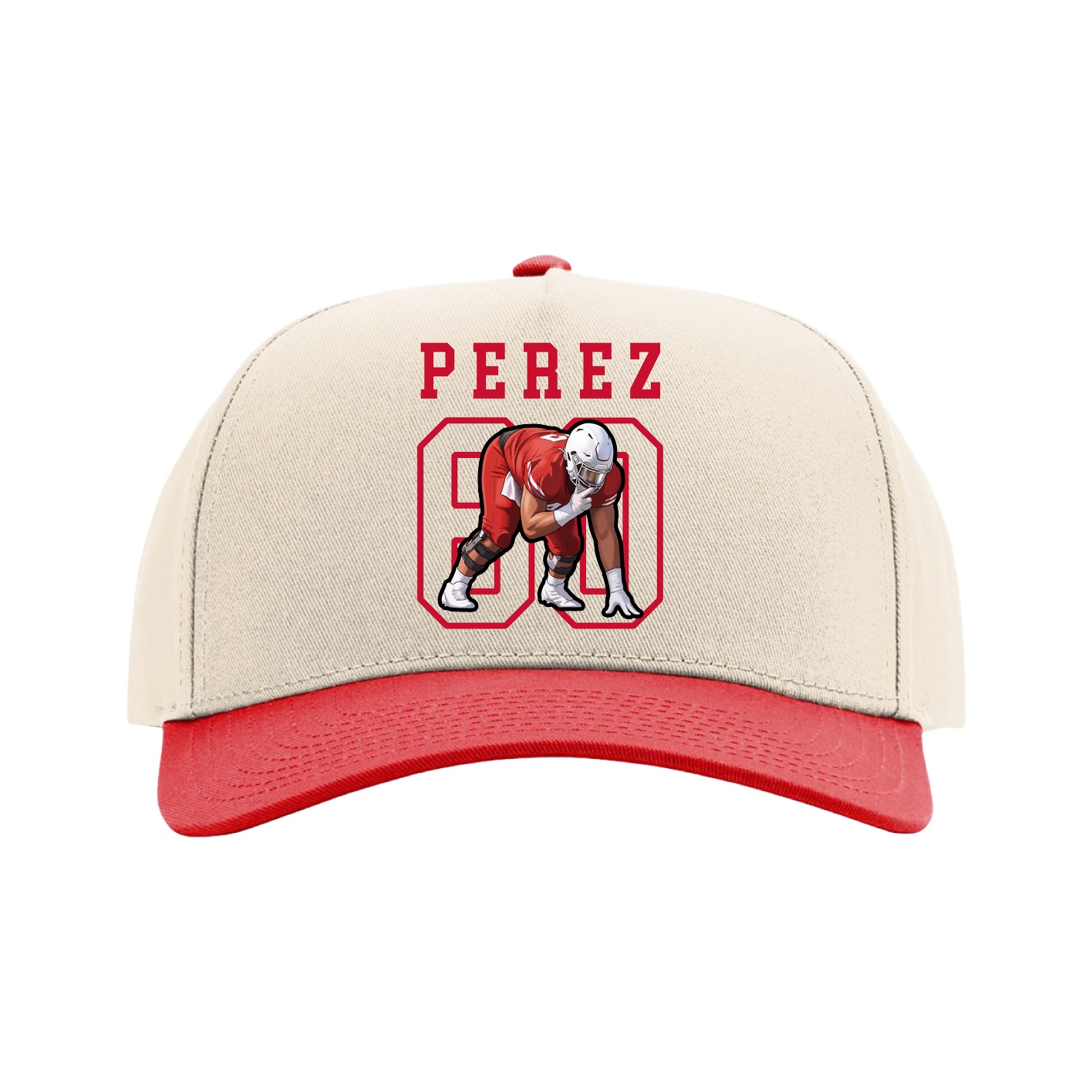 Full Fabric Five-Panel Champ Cap — Shirsey in Cream/Red