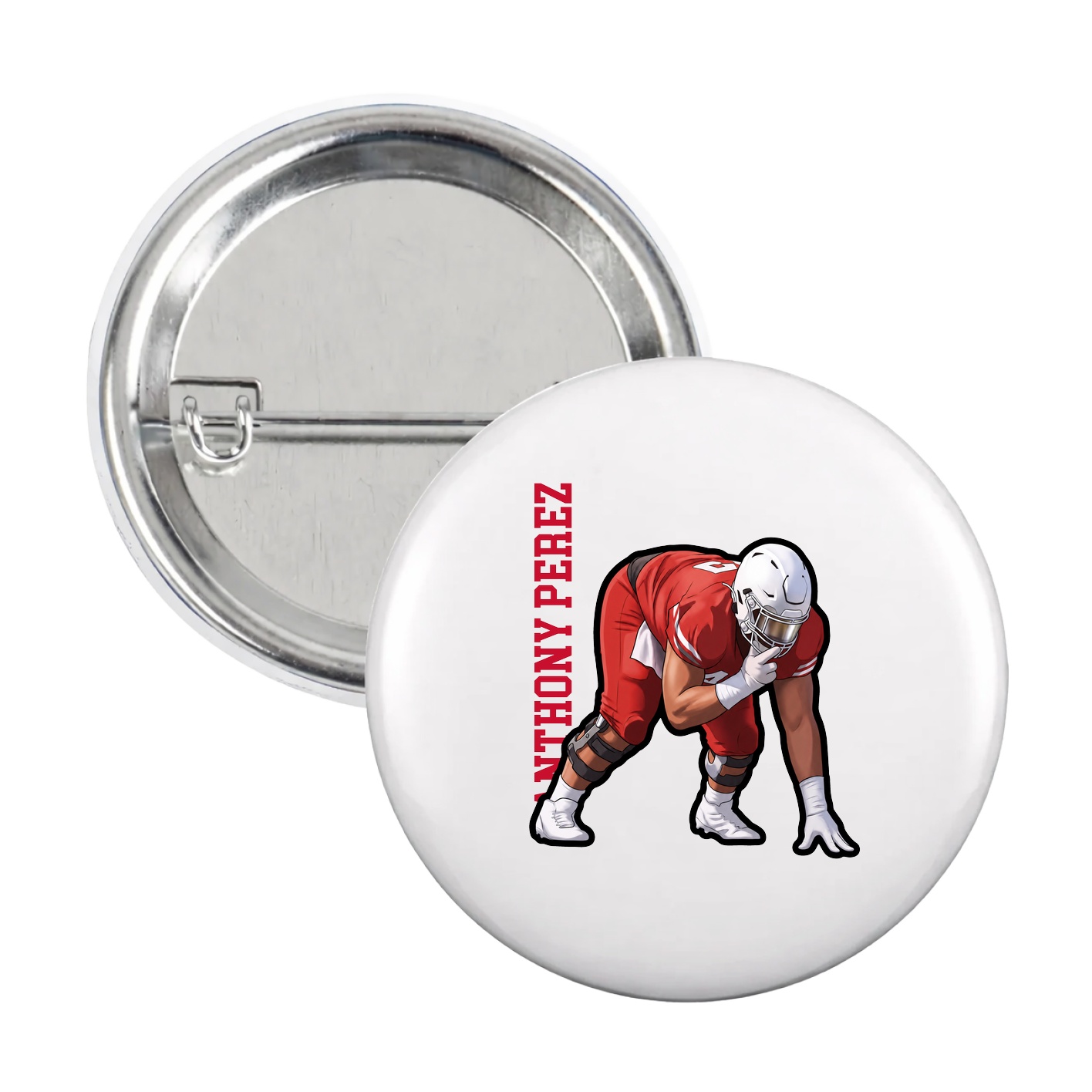 Game Day Button — Name Vertical in White