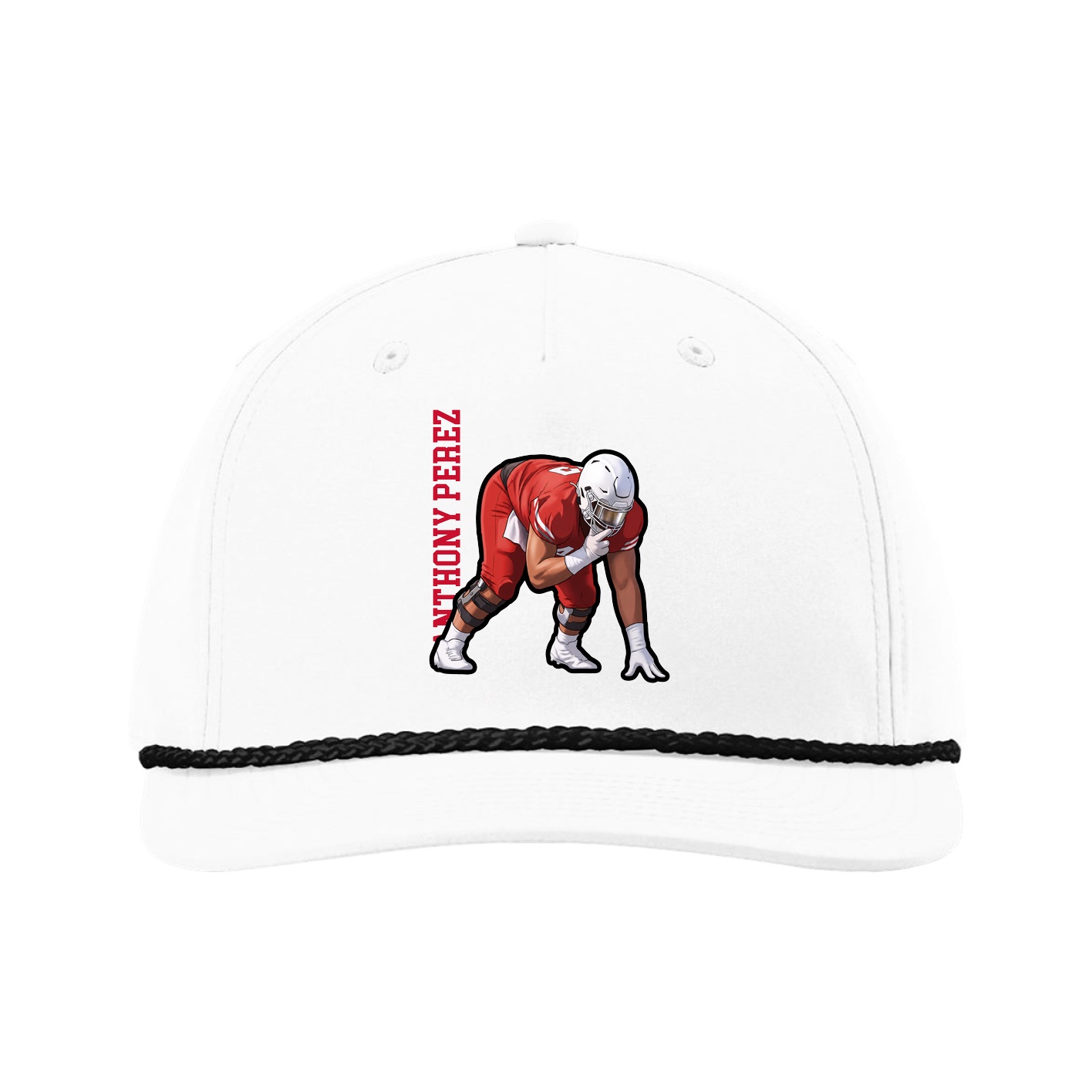 Five-Panel Classic Rope Cap — Name Vertical in White