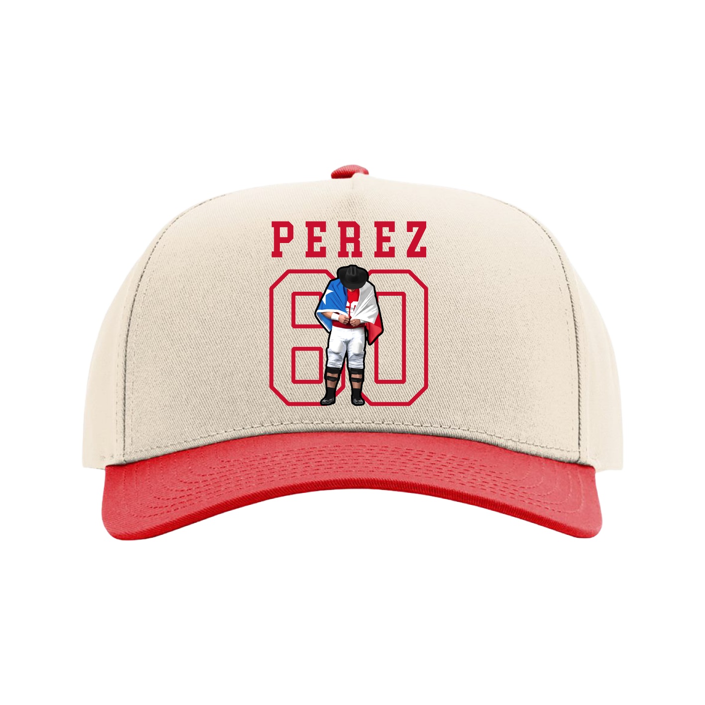 Full Fabric Five-Panel Champ Cap — Shirsey in Cream/Red