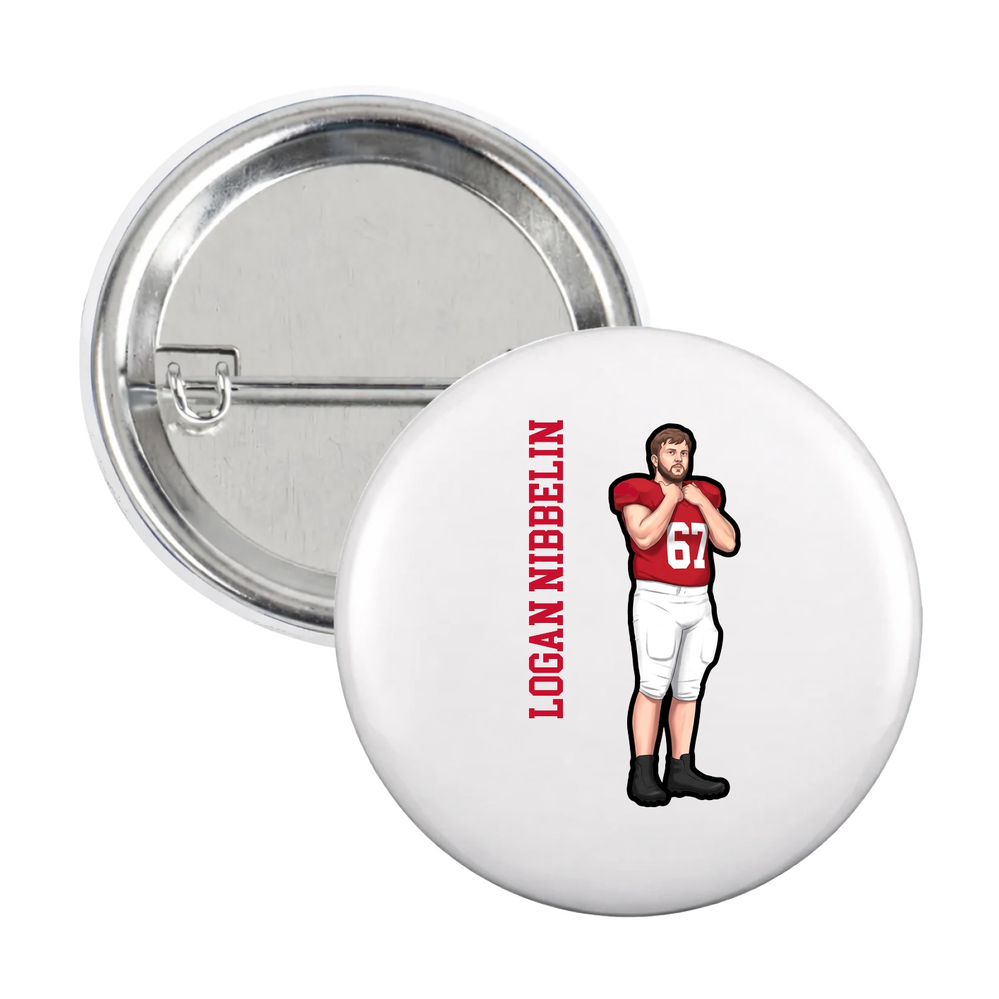 Game Day Button — Name Vertical in White