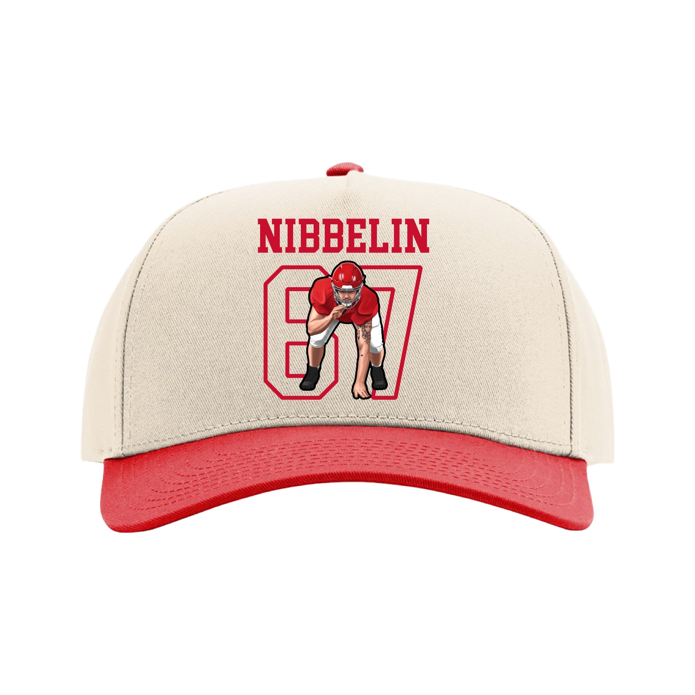 Full Fabric Five-Panel Champ Cap — Shirsey in Cream/Red