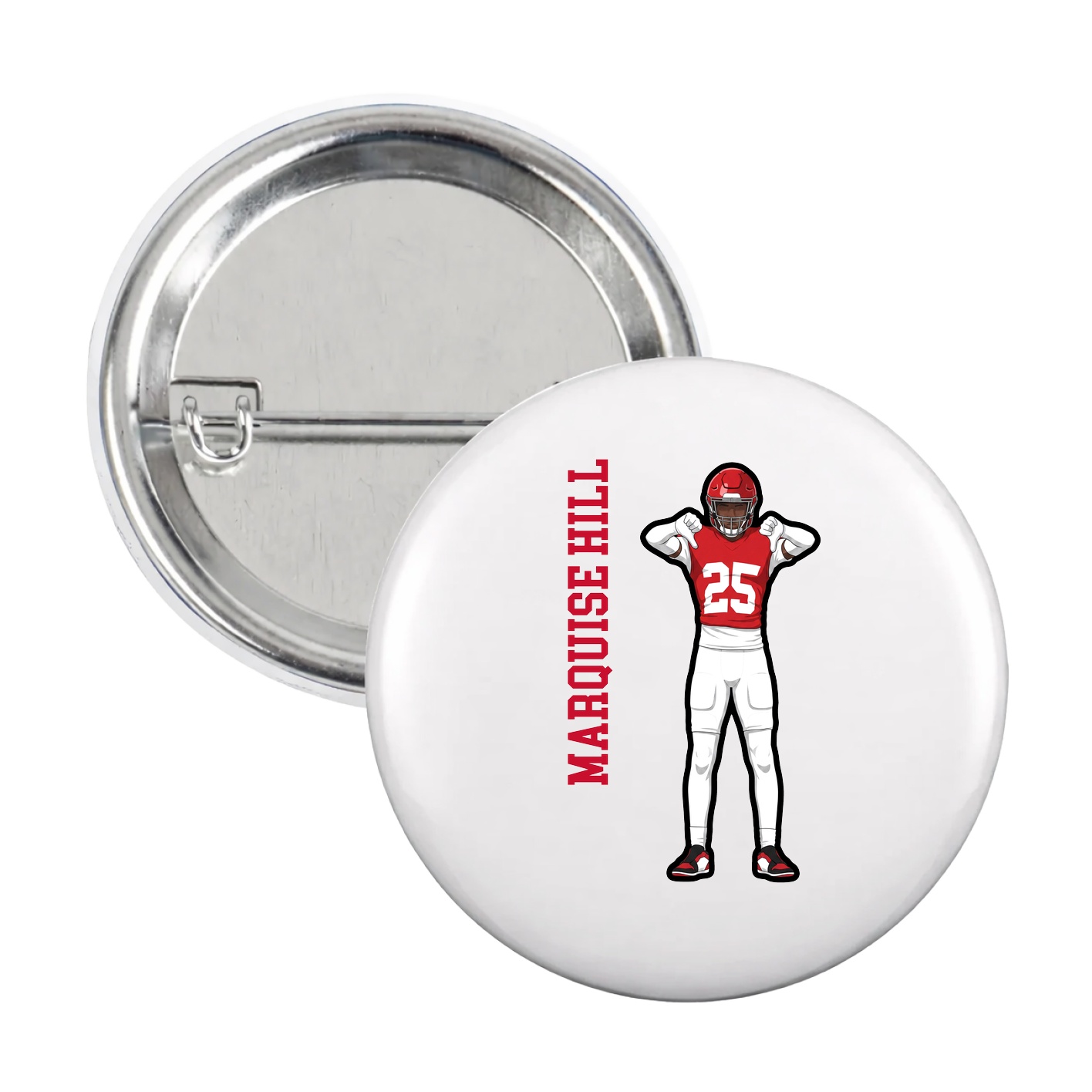 Game Day Button — Name Vertical in White