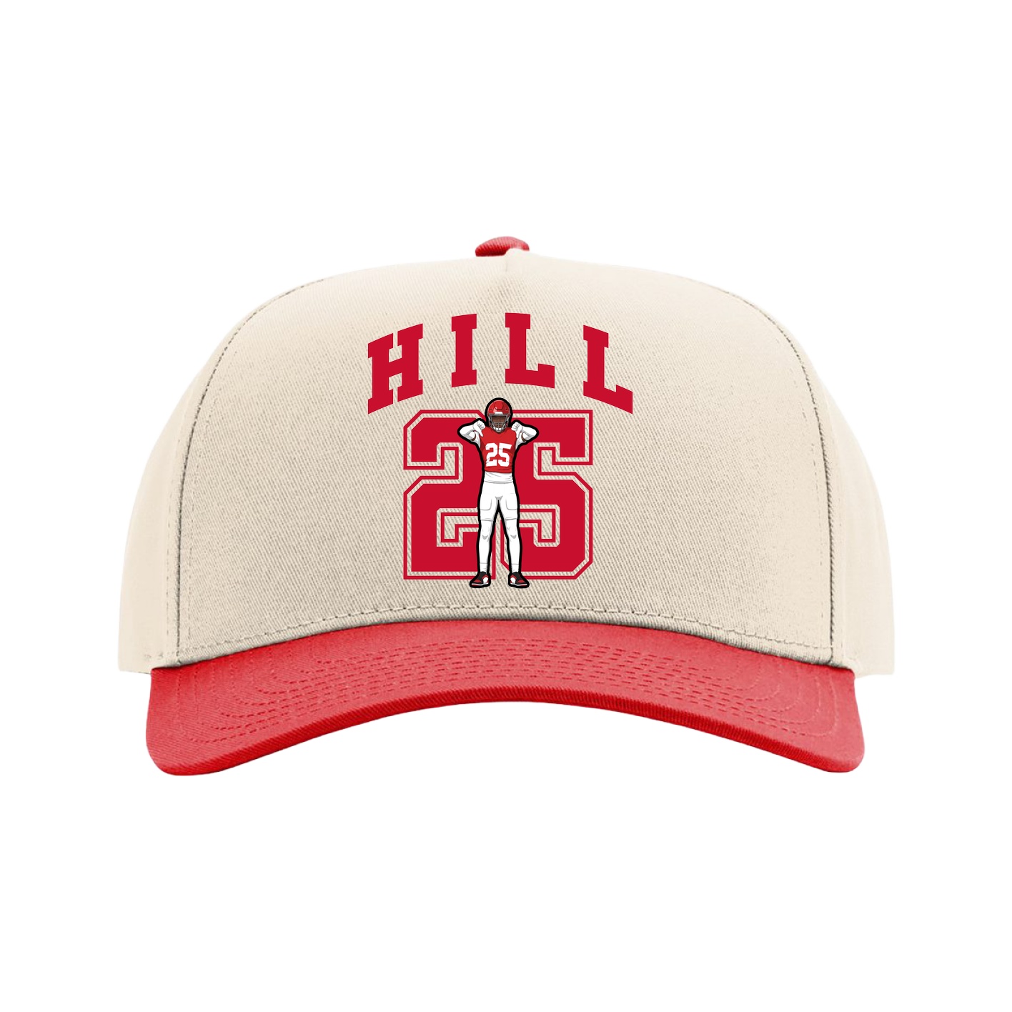 Full Fabric Five-Panel Champ Cap — Number in Cream/Red