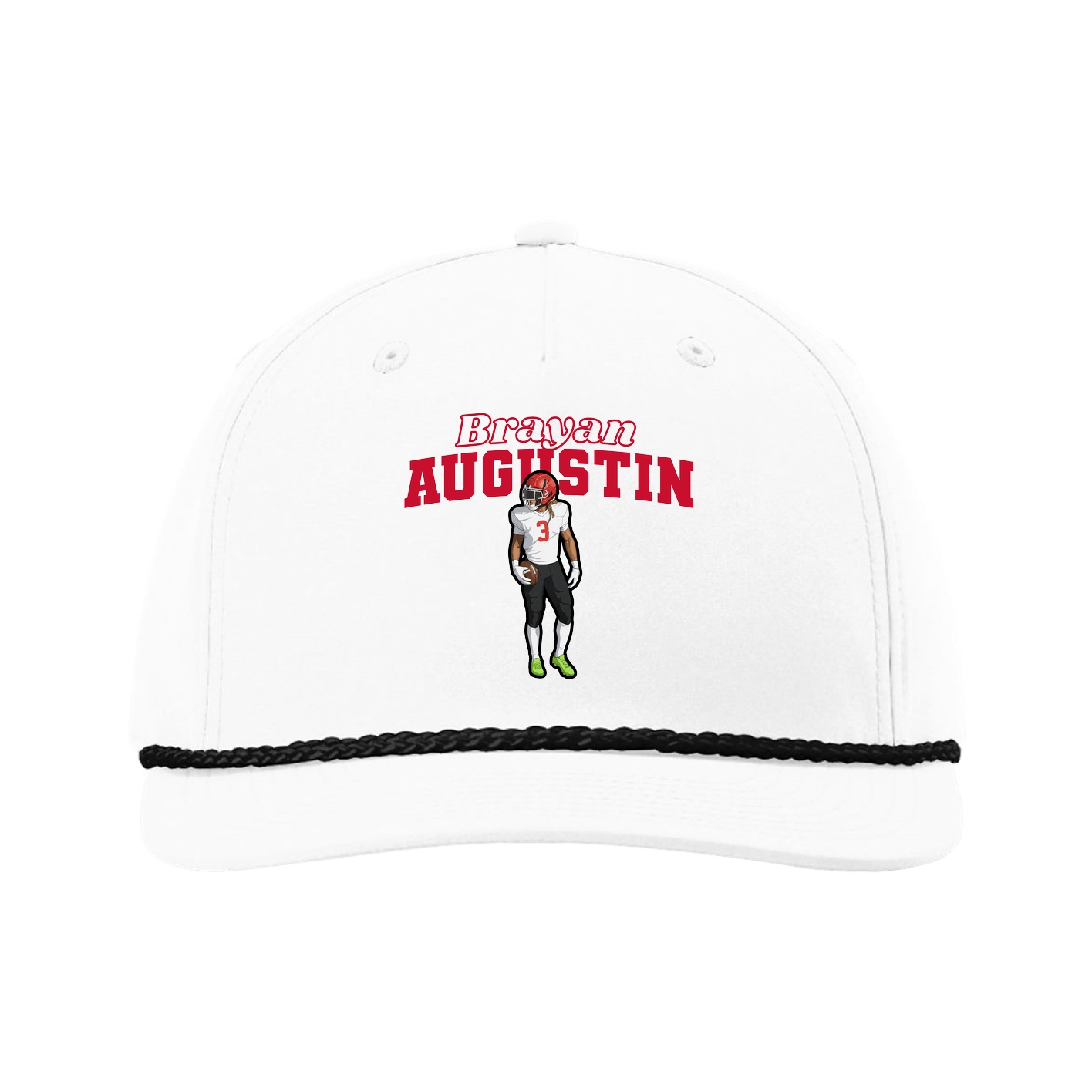 Five-Panel Classic Rope Cap — Name Arch in White