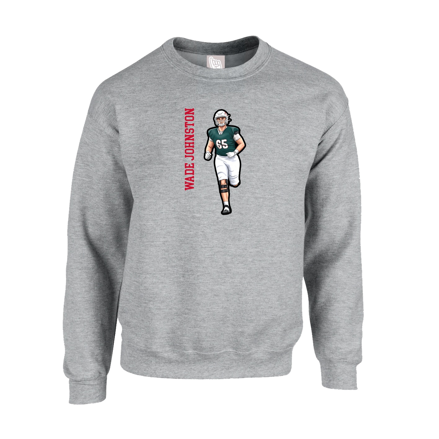 Fleece Crew — Name Vertical in Grey