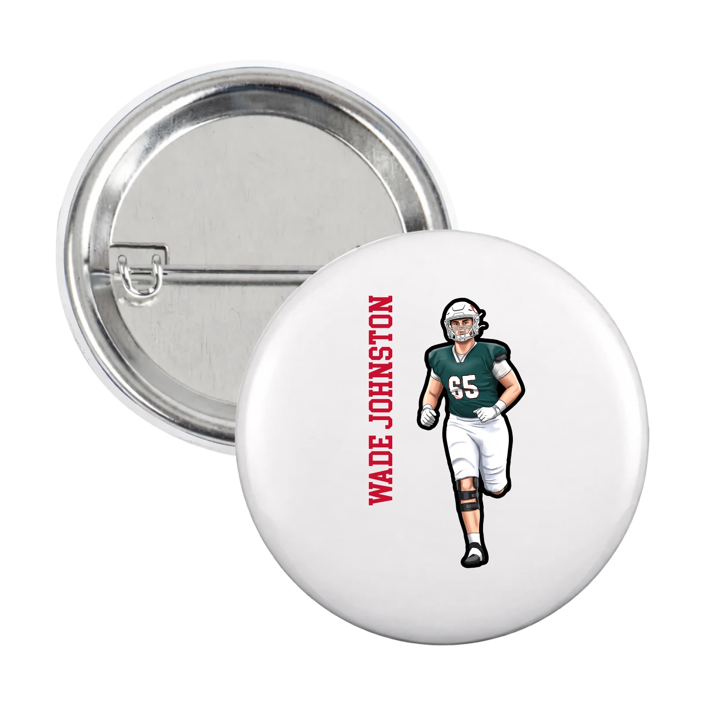 Game Day Button — Name Vertical in White