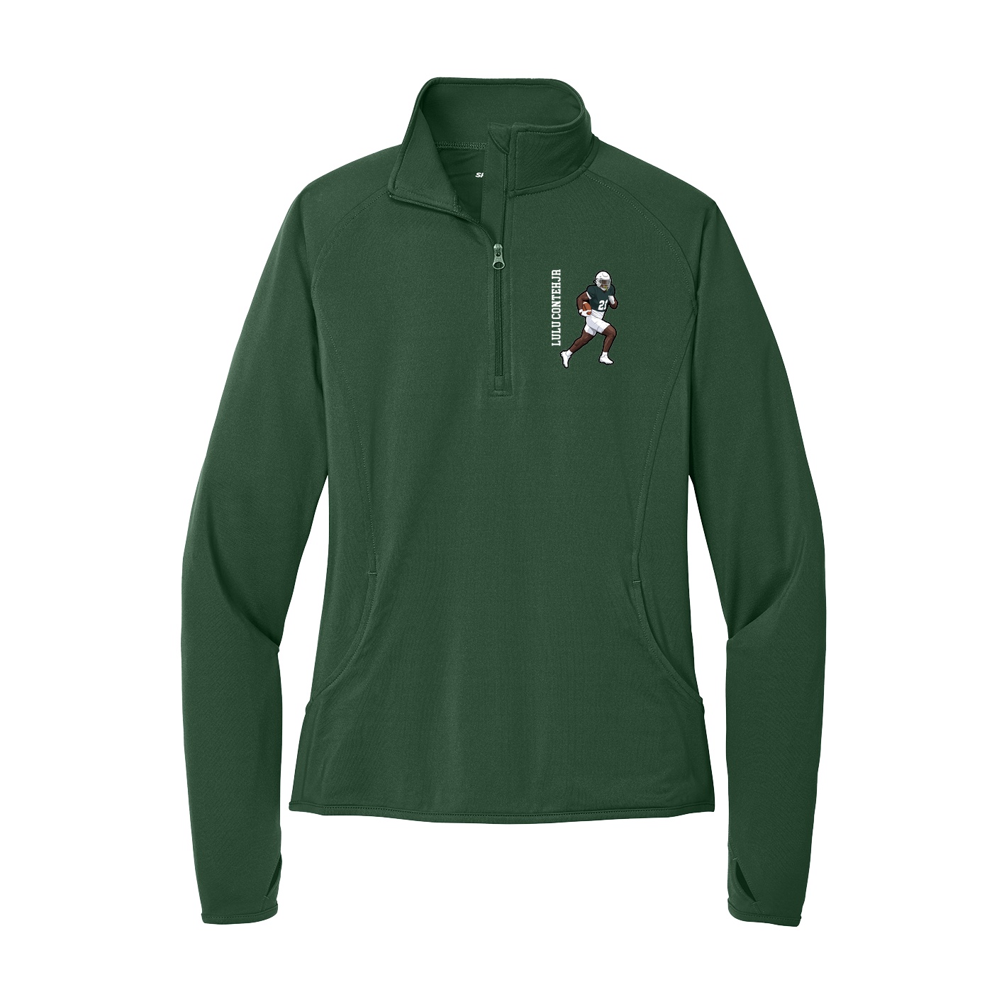 Women's Q-Zip Pullover — Name Vertical in Green