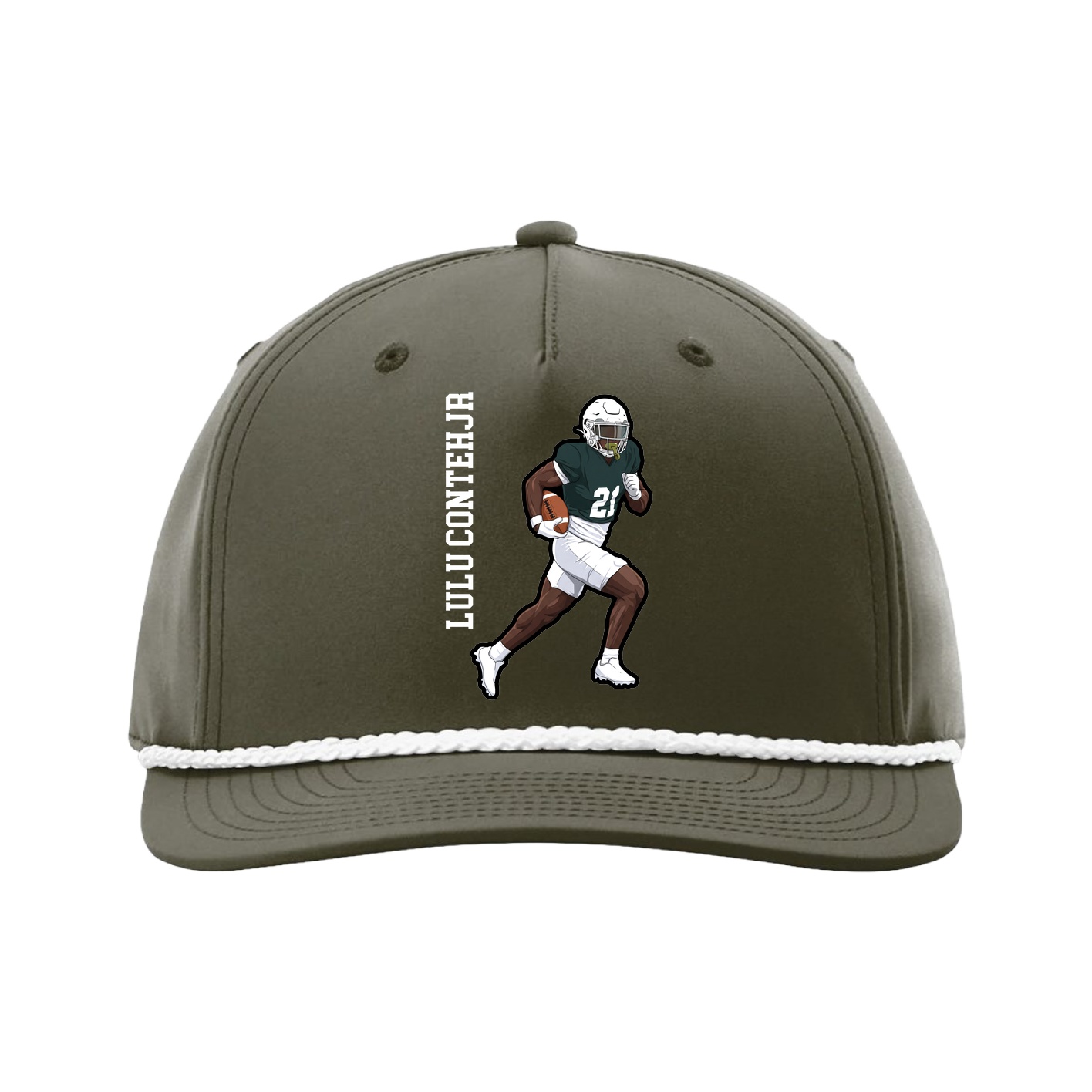 Five-Panel Classic Rope Cap — Name Vertical in Green