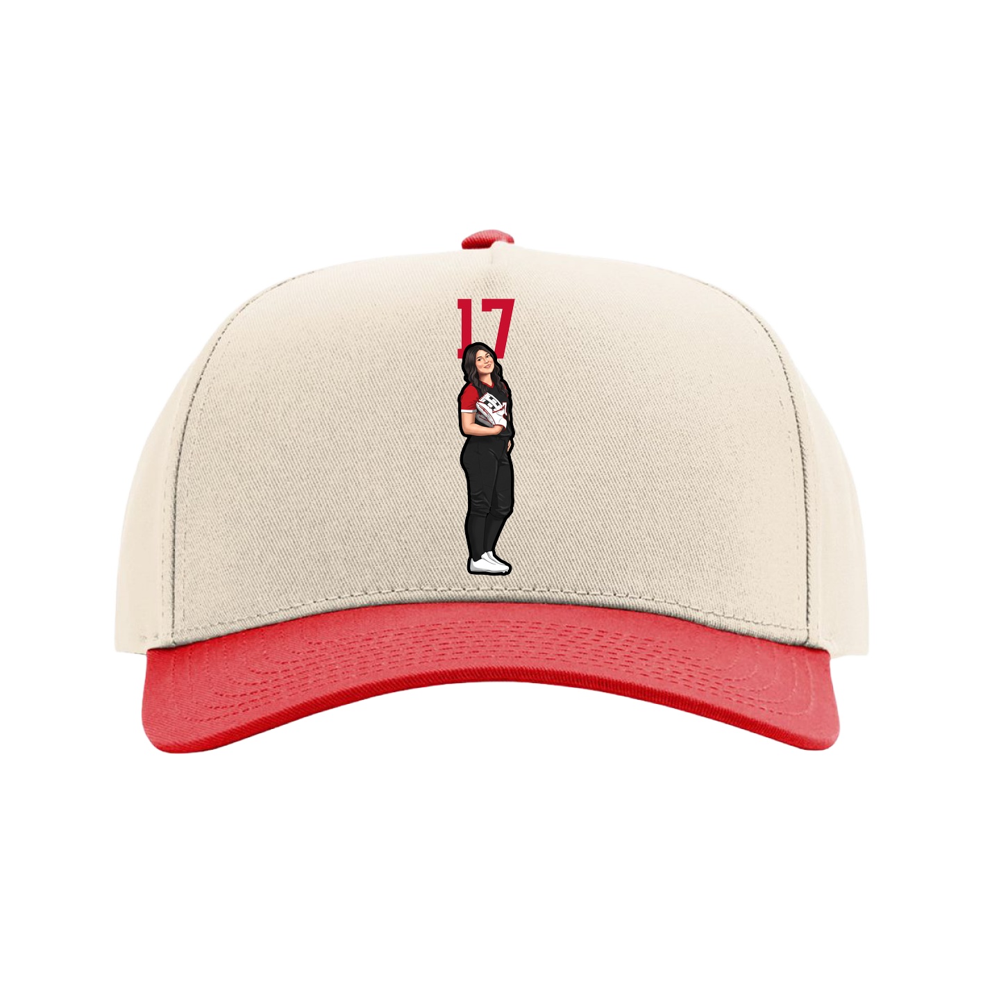 Full Fabric Five-Panel Champ Cap — Number Top in Cream/Red