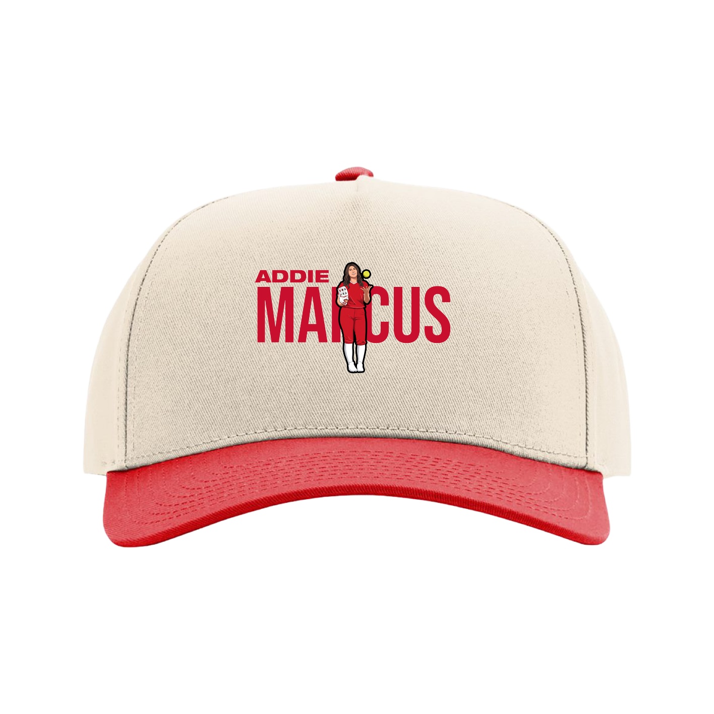 Full Fabric Five-Panel Champ Cap — Player Name in Cream/Red