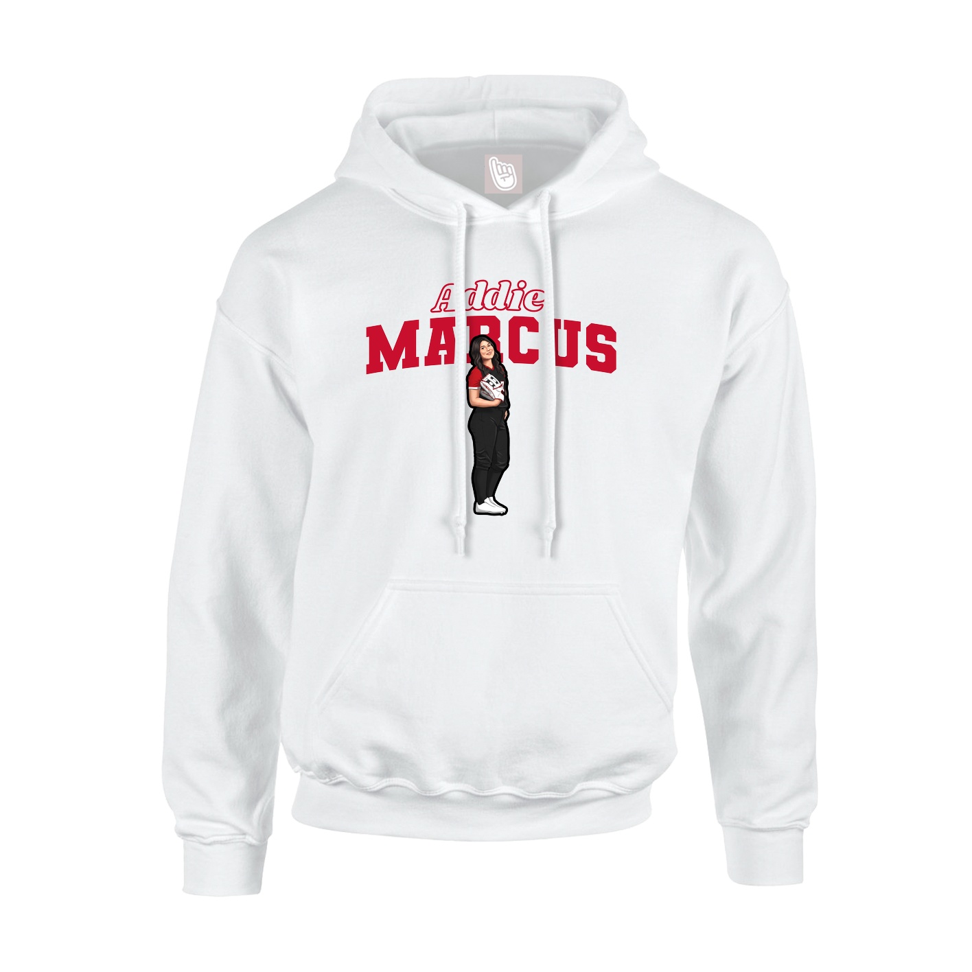 Youth Hoodie — Name Arch in White