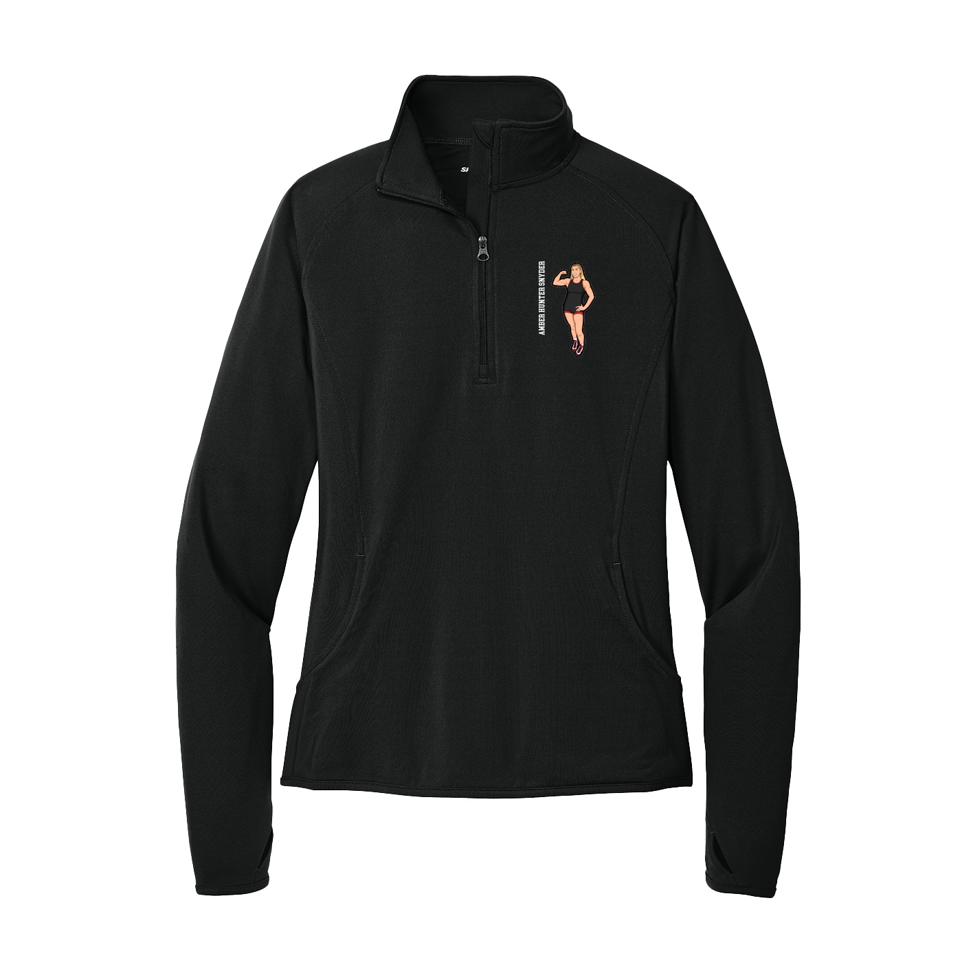 Women's Q-Zip Pullover — Name Vertical in Black