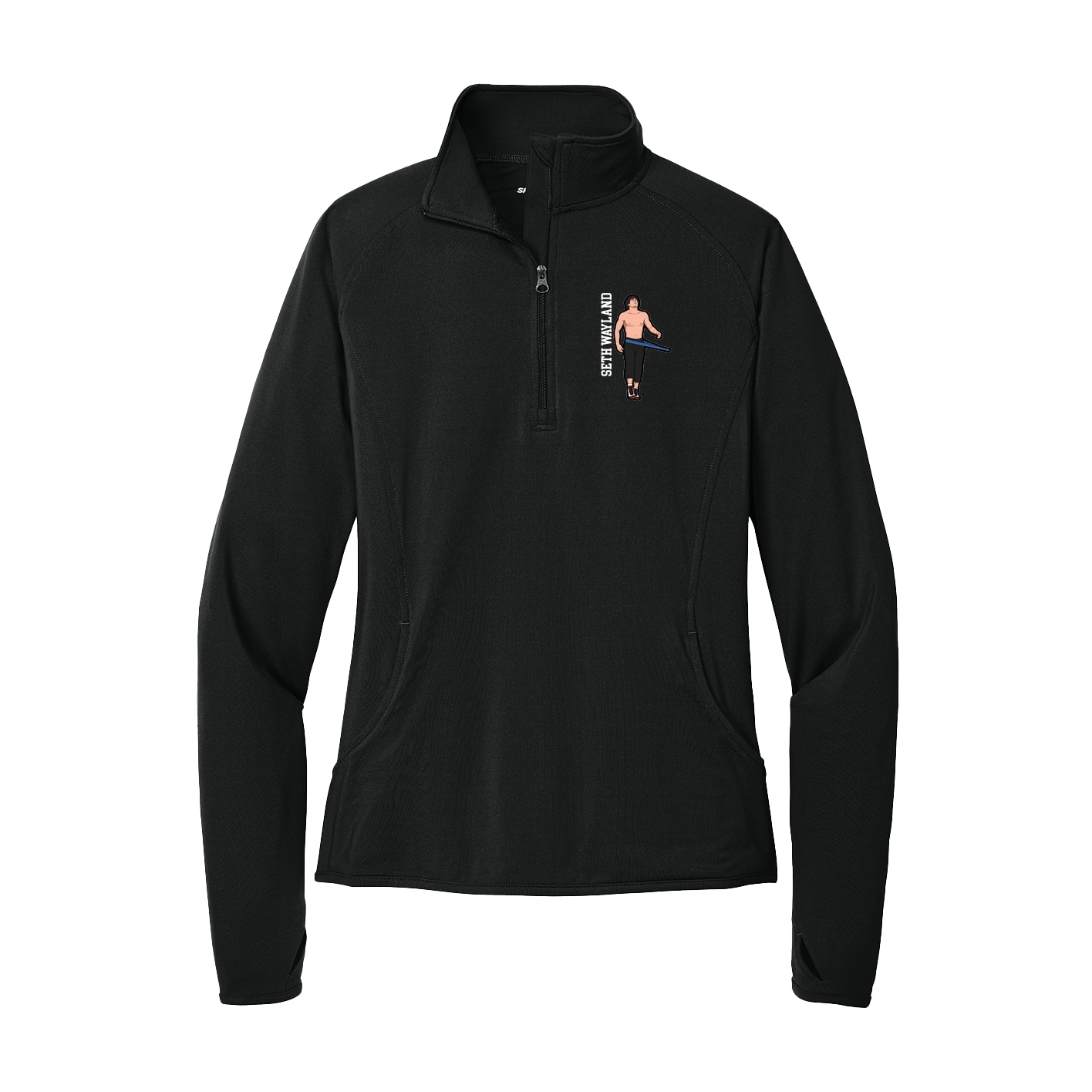 Women's Q-Zip Pullover — Name Vertical in Black