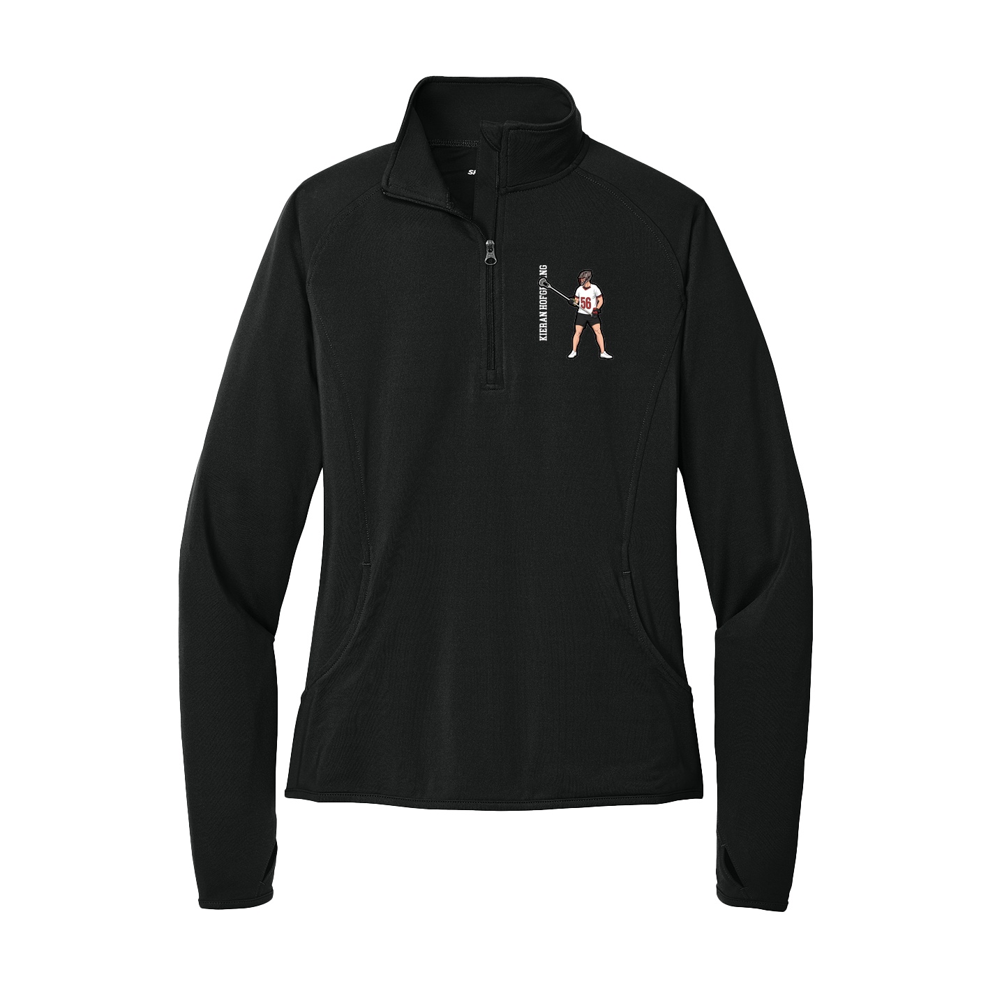Women's Q-Zip Pullover — Name Vertical in Black