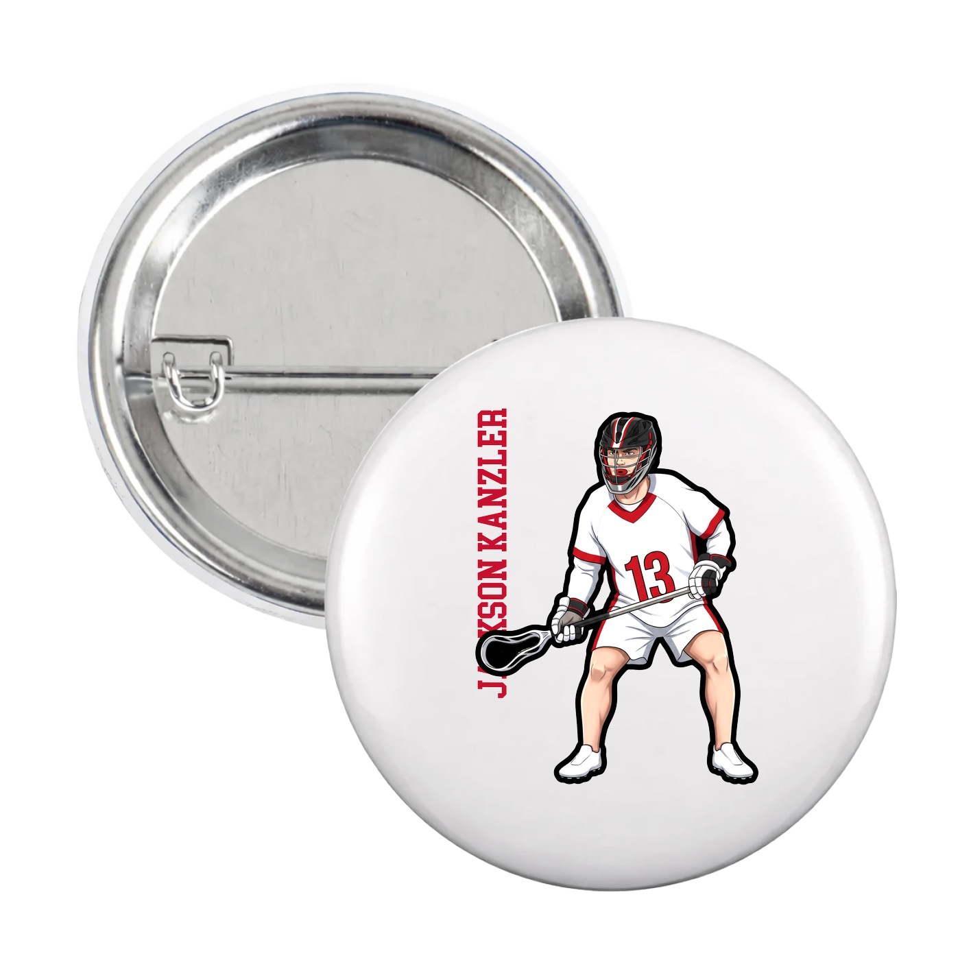 Game Day Button — Name Vertical in White